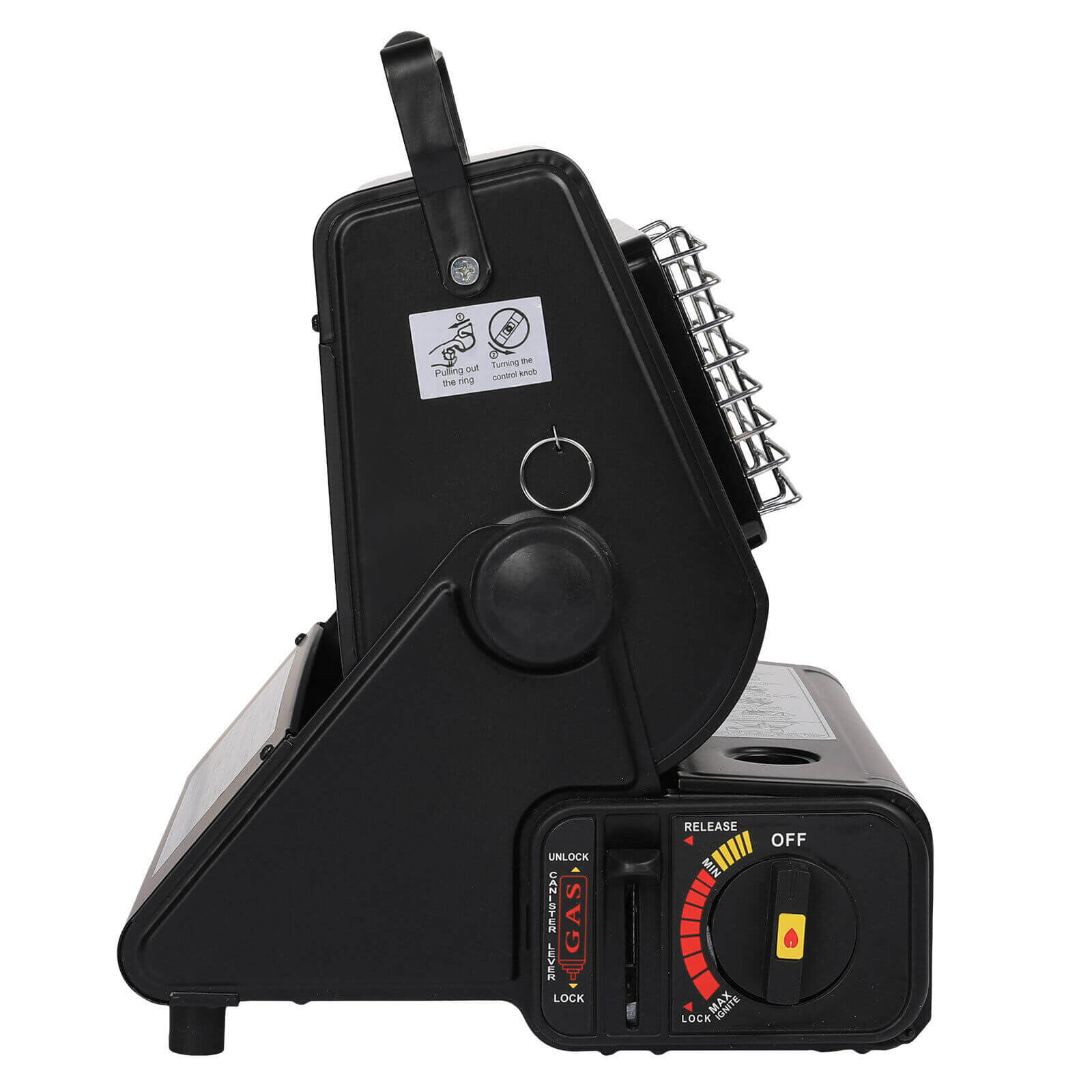 Side of Portable 2 in 1 GAS Butane Heater Camping Stove