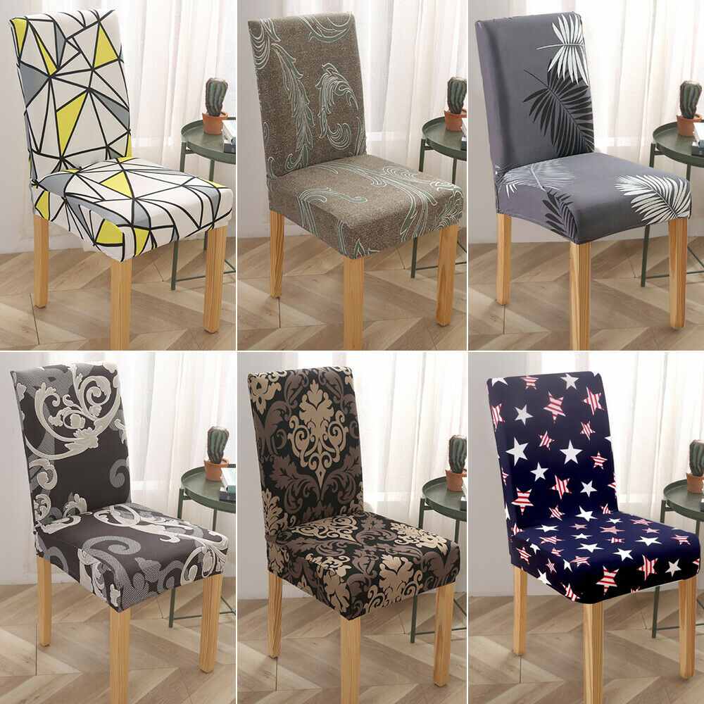 Display of Printed Stretch Dining Chair Slipcovers, 1/4/6Pcs