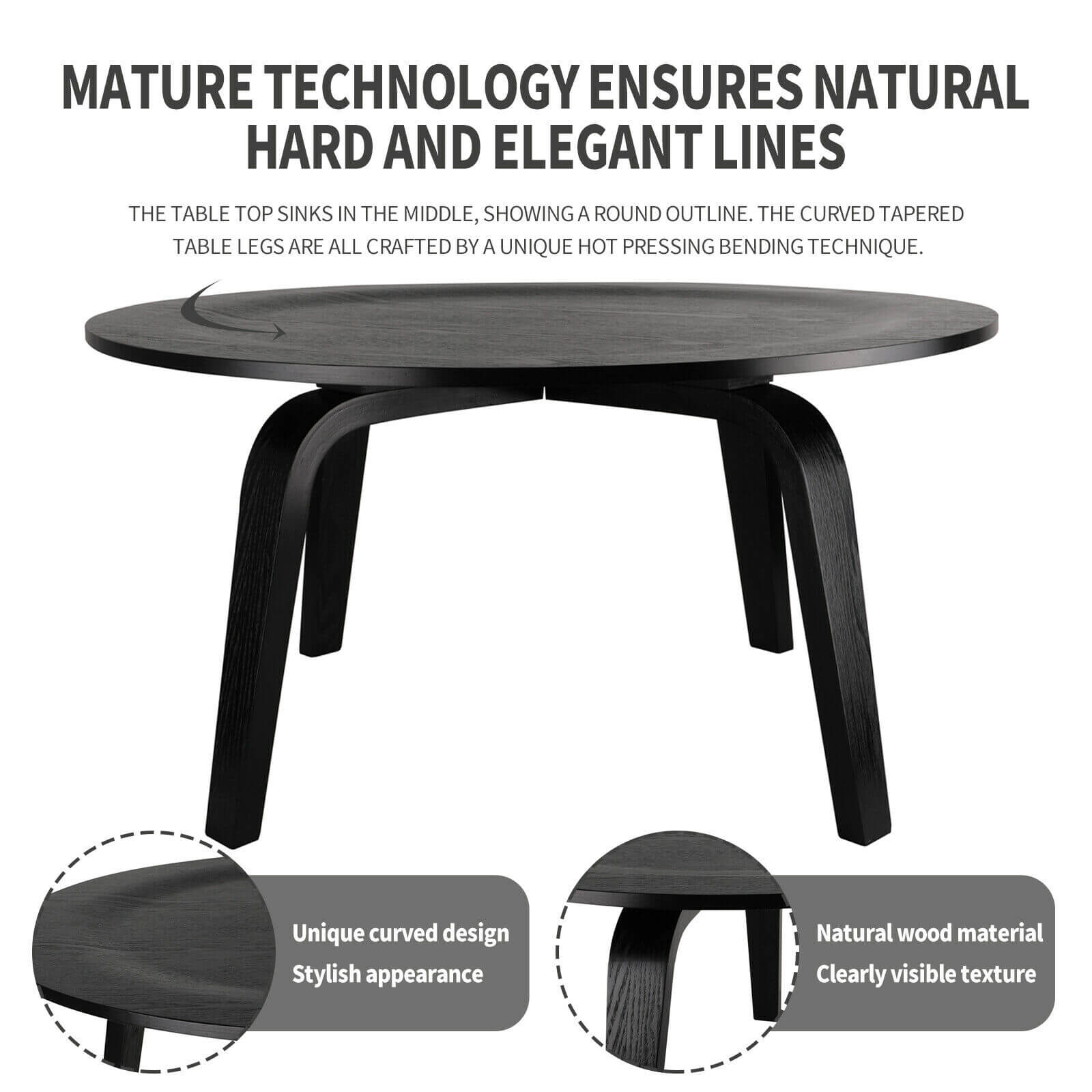 Solid Wood Round Coffee Table natural material