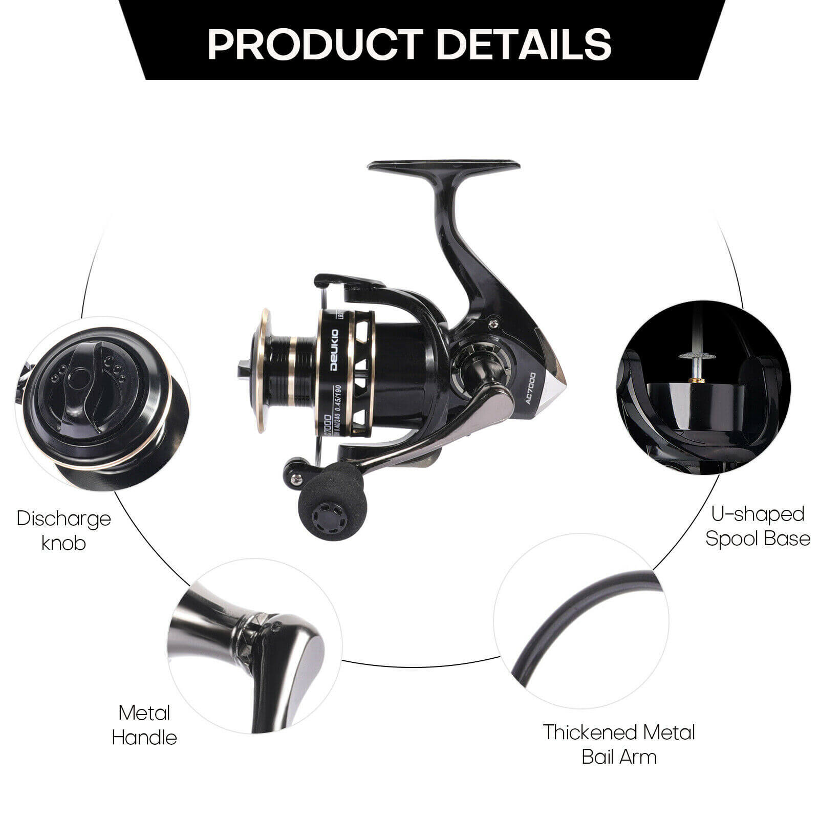 detail of 5.2:1 Gear Ratio Spinning Fishing Reel