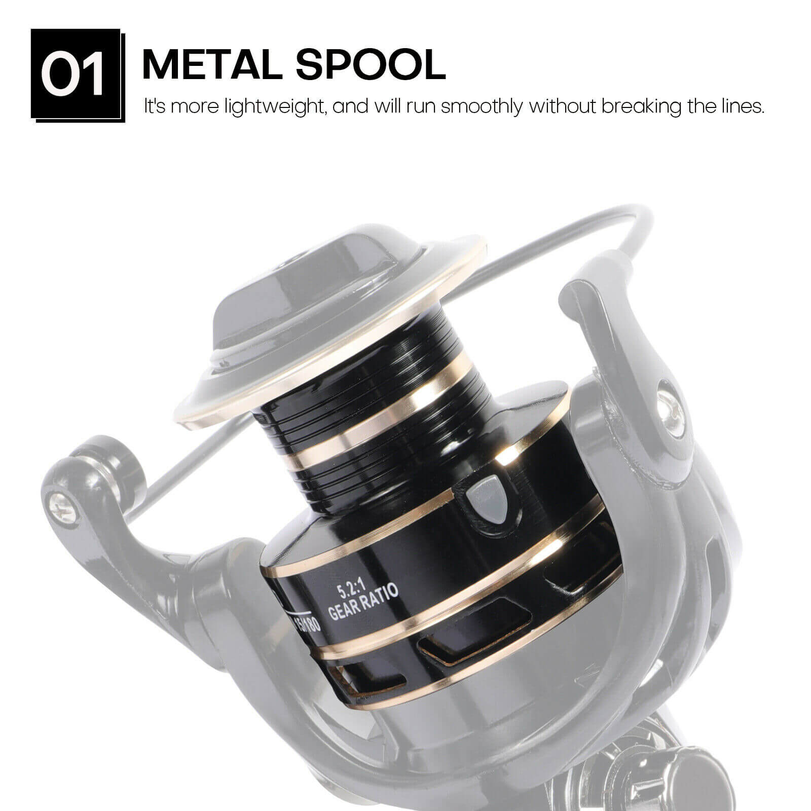 spool of 5.2:1 Gear Ratio Spinning Fishing Reel