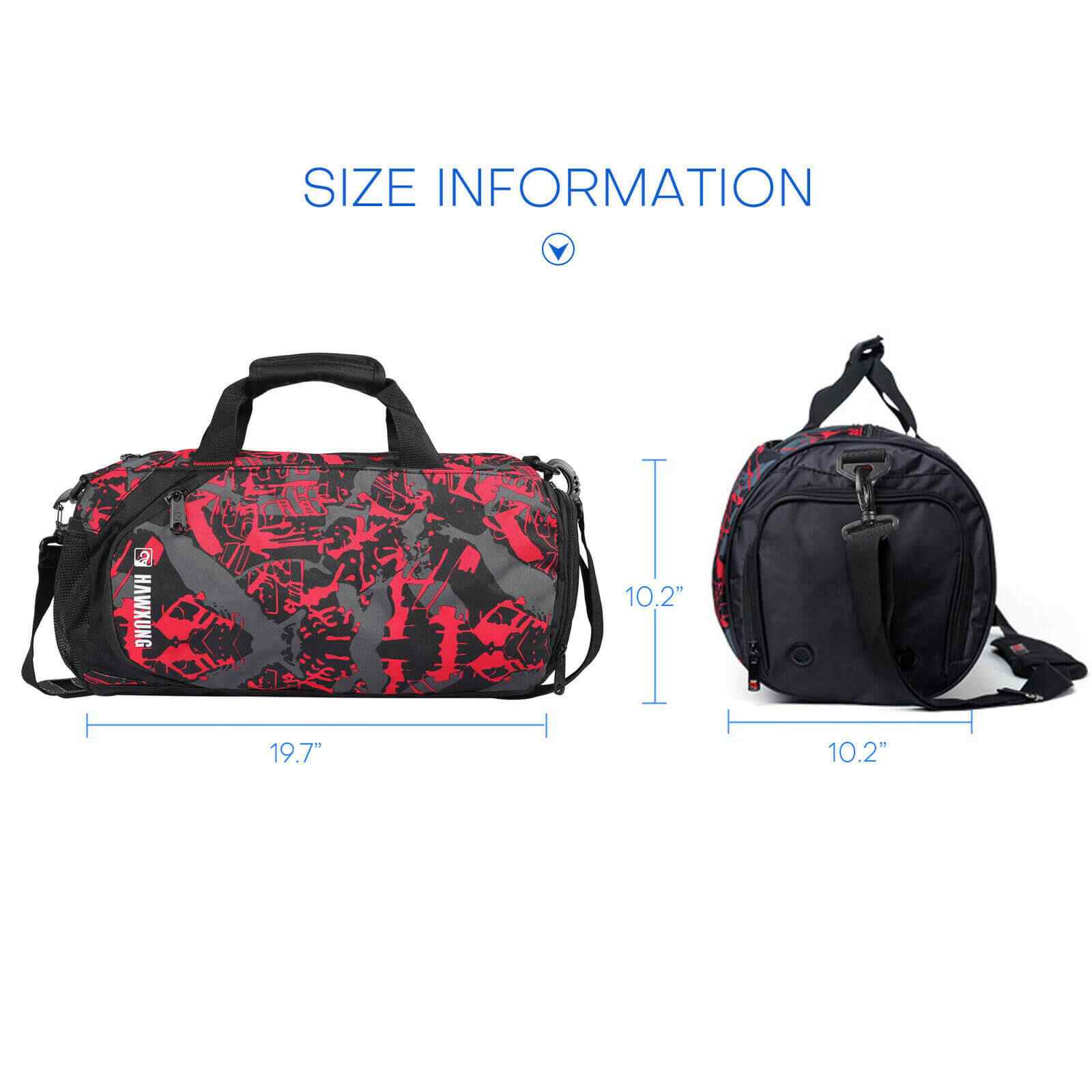 Size of Sports Gym Bag w/ Wet Pocket