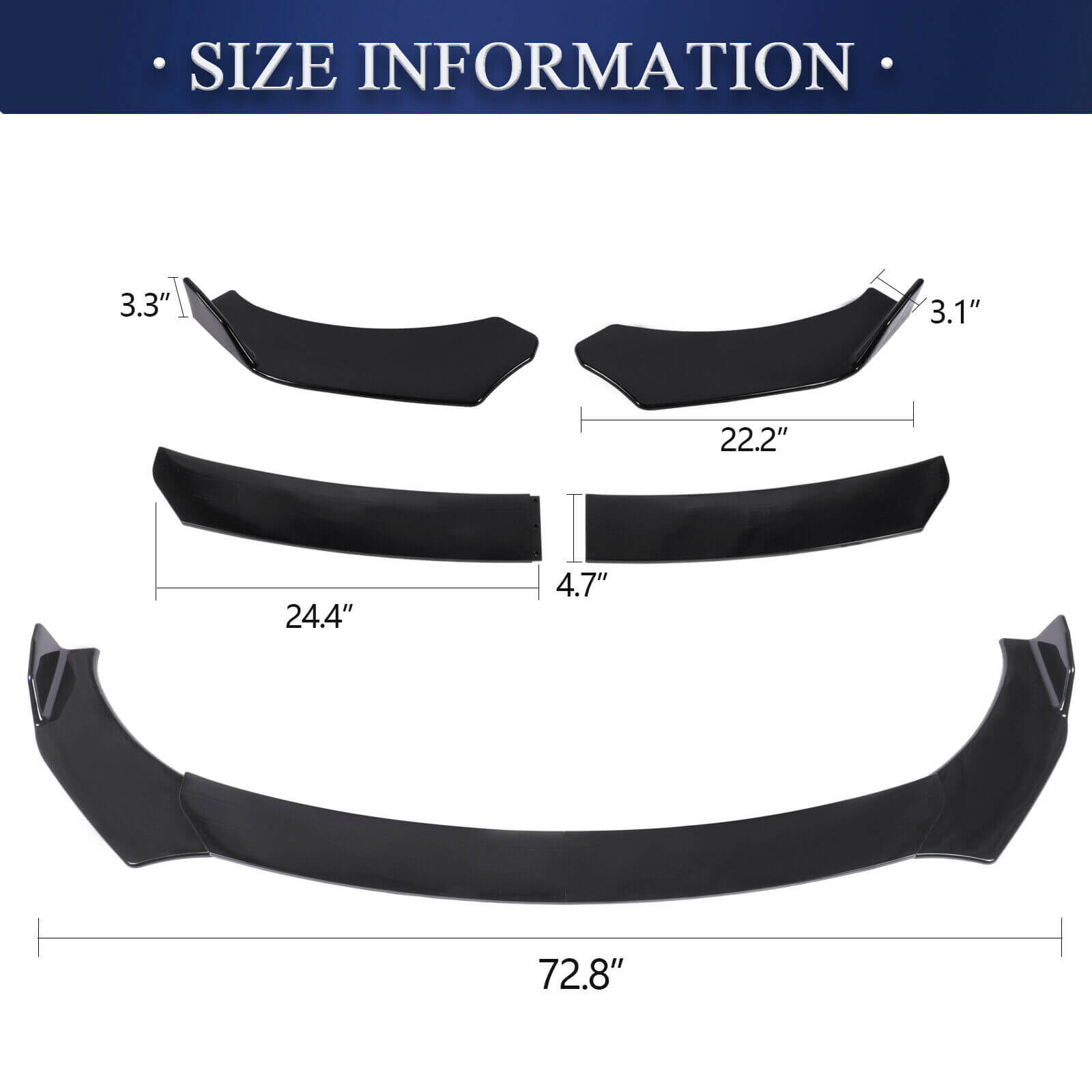 Size of Universal Car Front Bumper Lip Body Kit Spoiler, 4Pcs