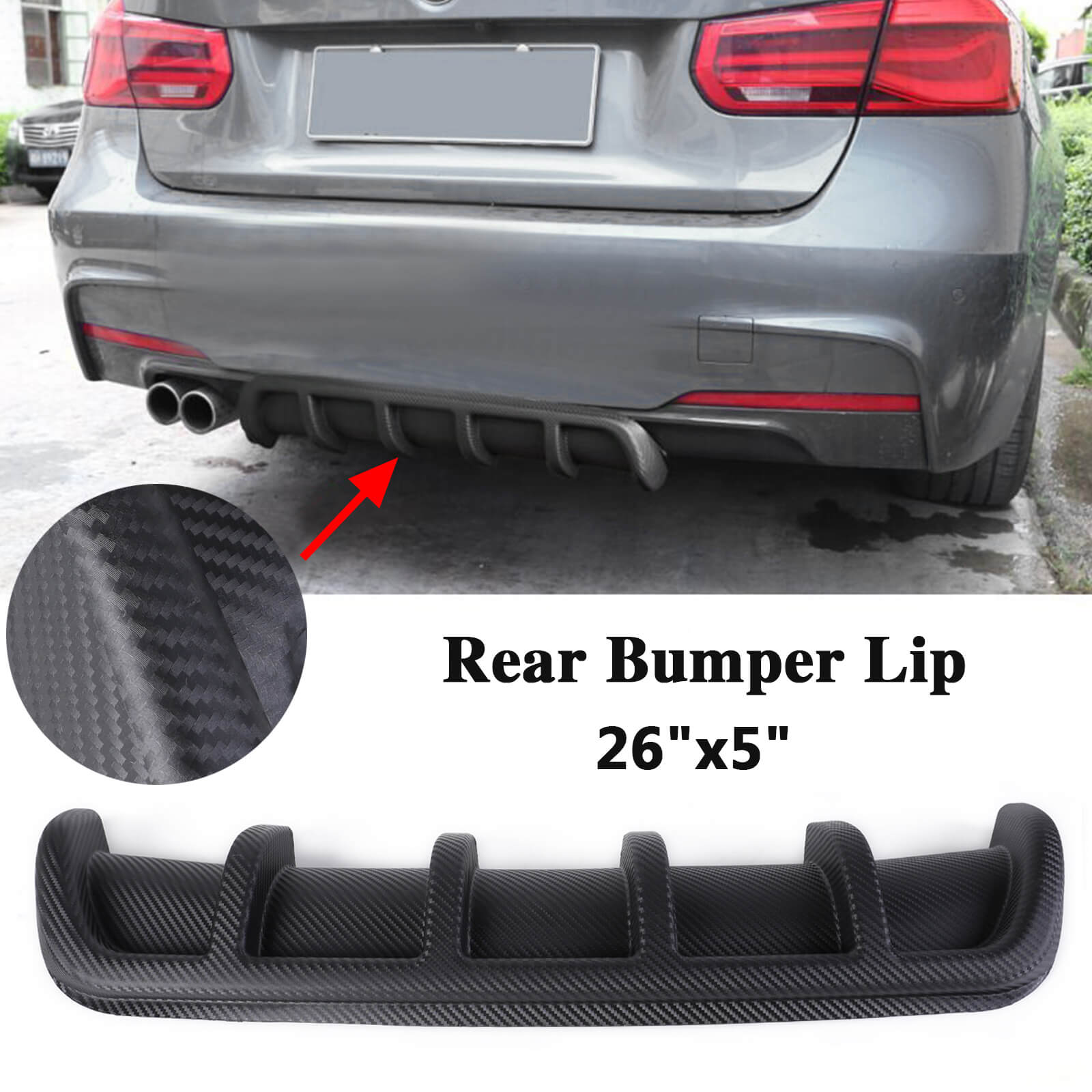 Universal Car Rear Bumper Lip Splitter Diffuser, 26"x5" - BCBMALL