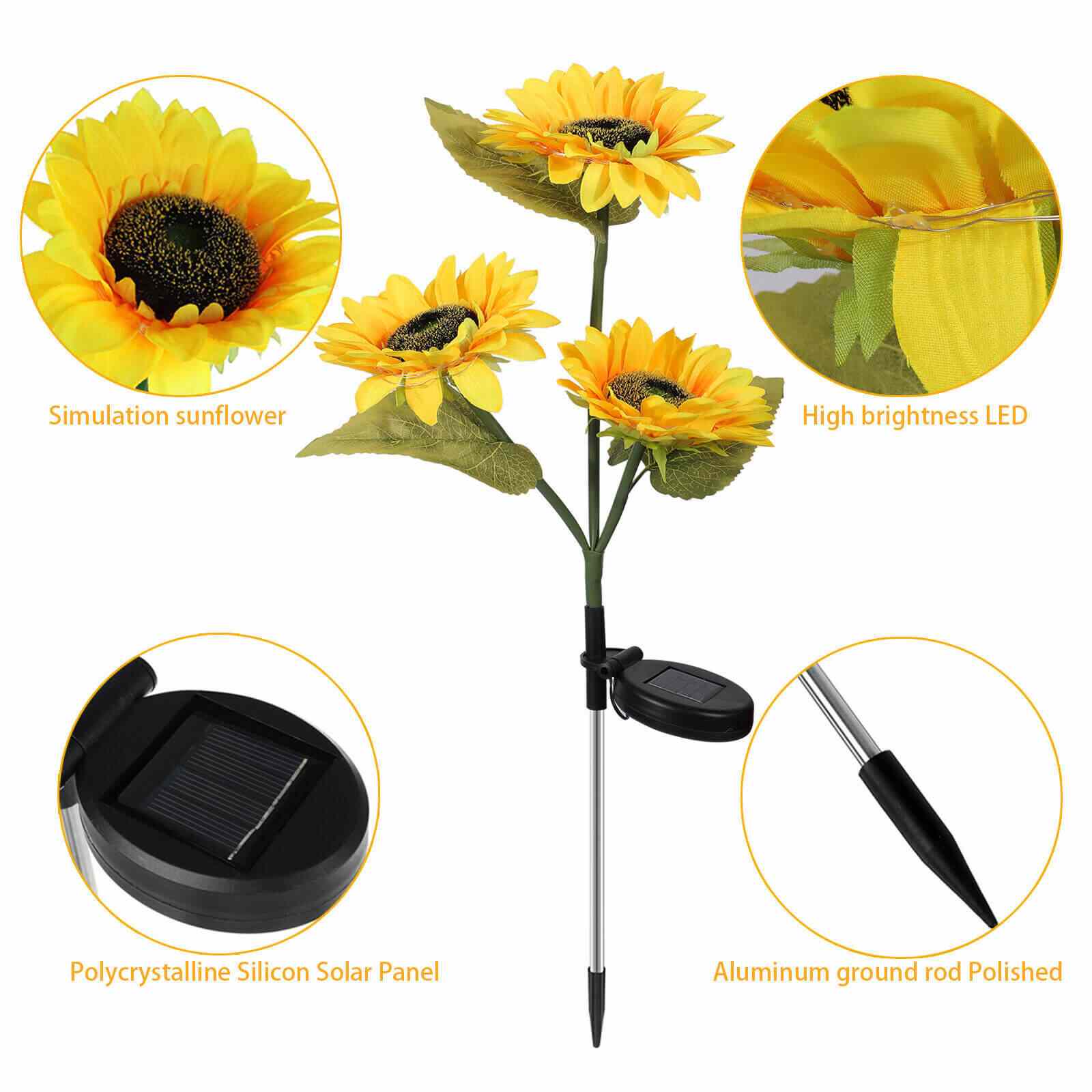3 sunflowers of Waterproof LED Solar Sunflower Lights