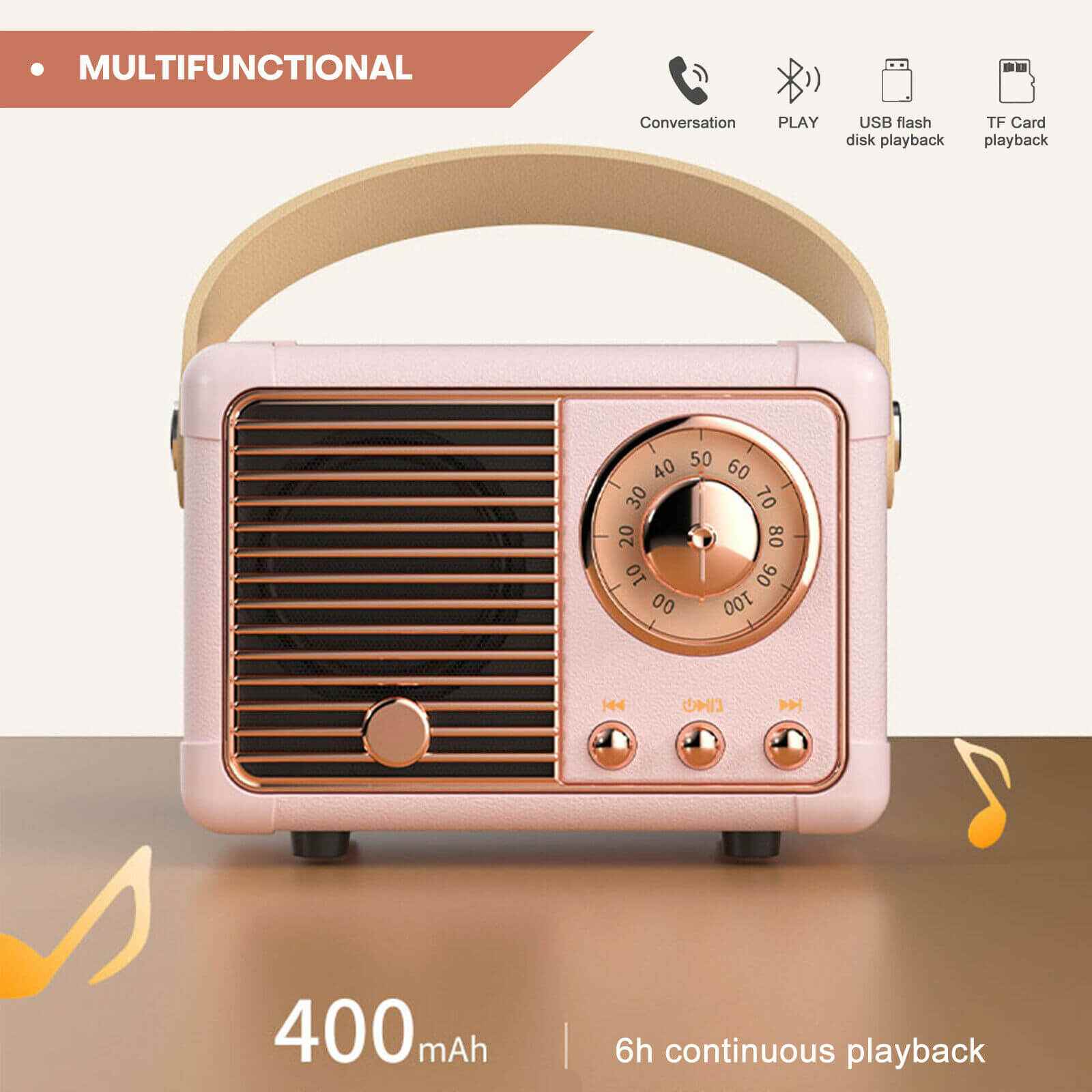 Mini Wireless Retro Bluetooth Stereo Speakers Radio w/ Handle