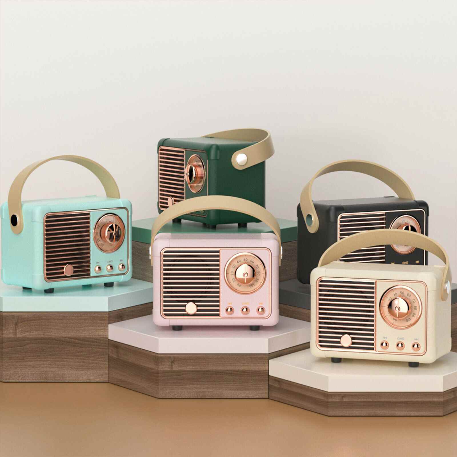 Display of Mini Wireless Retro Bluetooth Stereo Speakers Radio