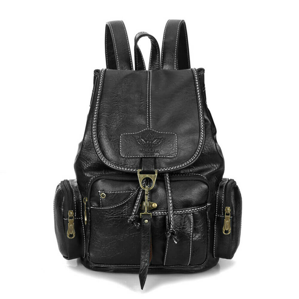 Black Women Girl Leather Backpack School Travel Shoulder Satchel
