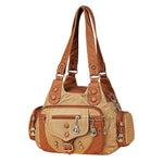 beige Women Leather Shoulder Bag