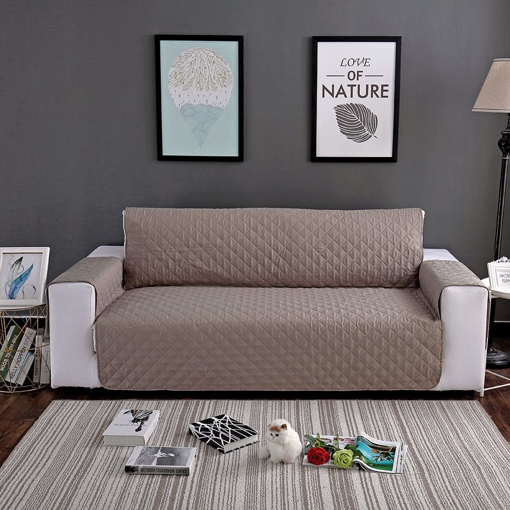 Khaki Microfiber Quilted Sofa Cover