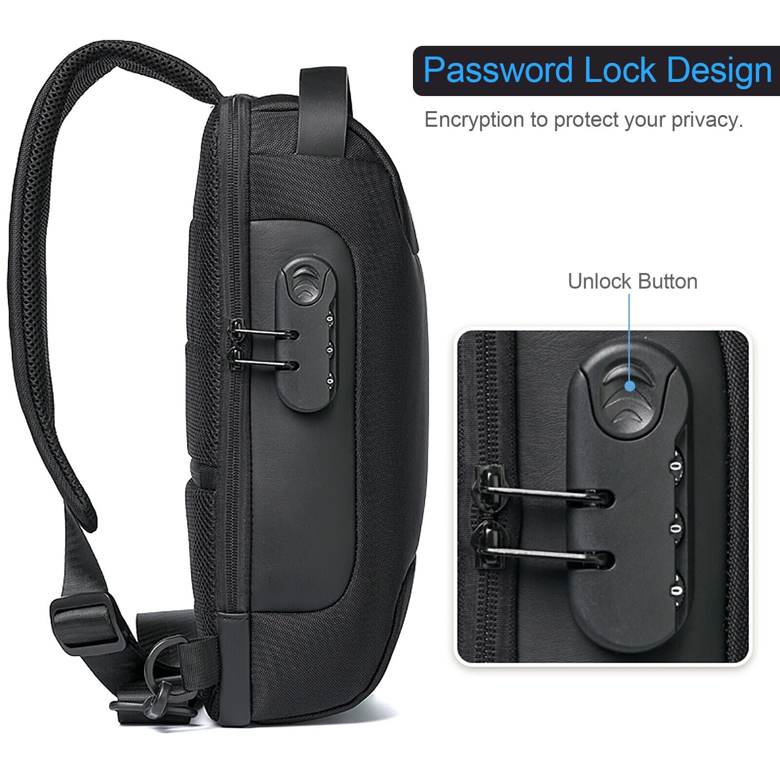 Anti Theft Sling Bag Chest Bag Crossbody Backpack w/ USB Charge Port