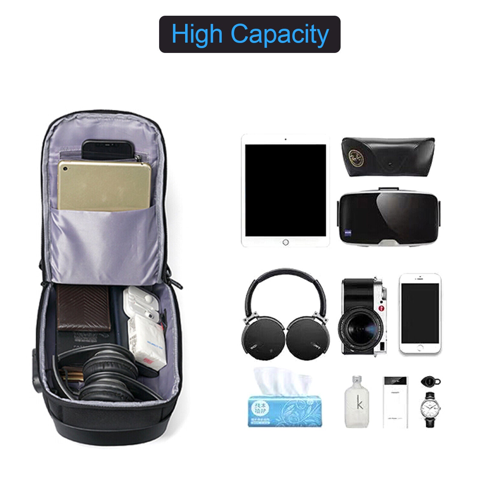 Anti Theft Sling Bag Chest Bag Crossbody Backpack w/ USB Charge Port