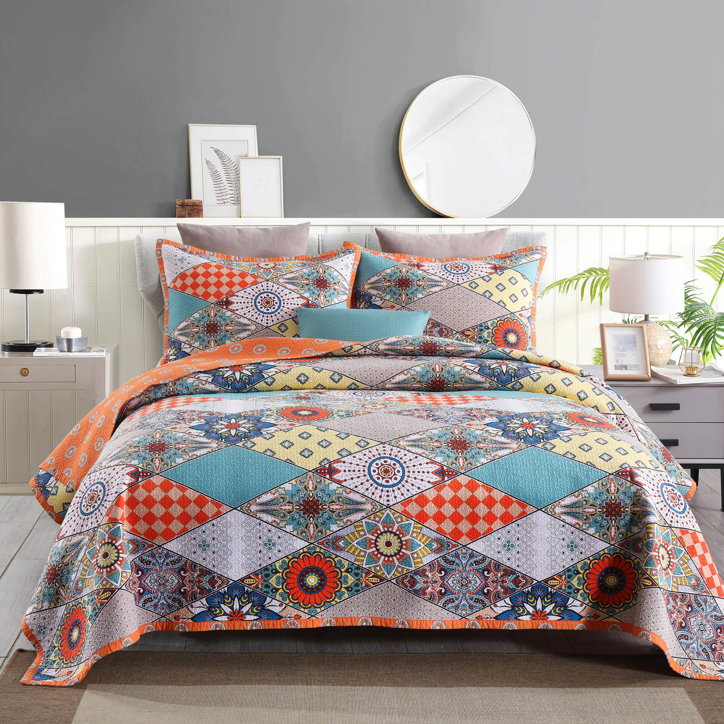 Clearance Exotic Cotton Quilt Set Reversible Bedspread Lightweight for All Season, Queen Size