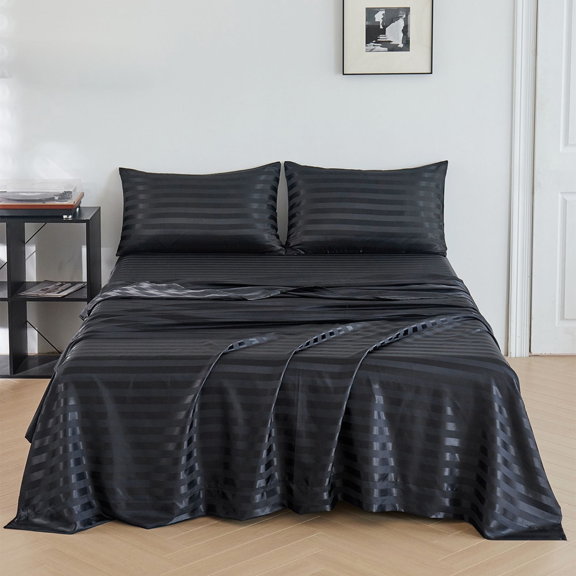Satin Sheets Silk Sheets Black Stripe Bed Sheet Set-2