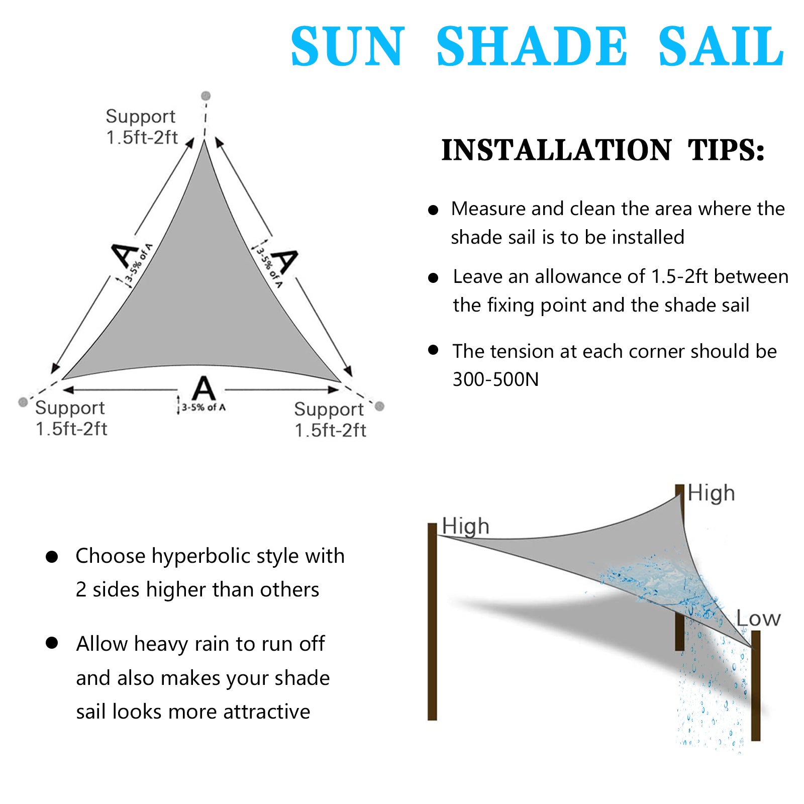 Sun Shade Sails Triangle 16.5' x 16.5' x 16.5'