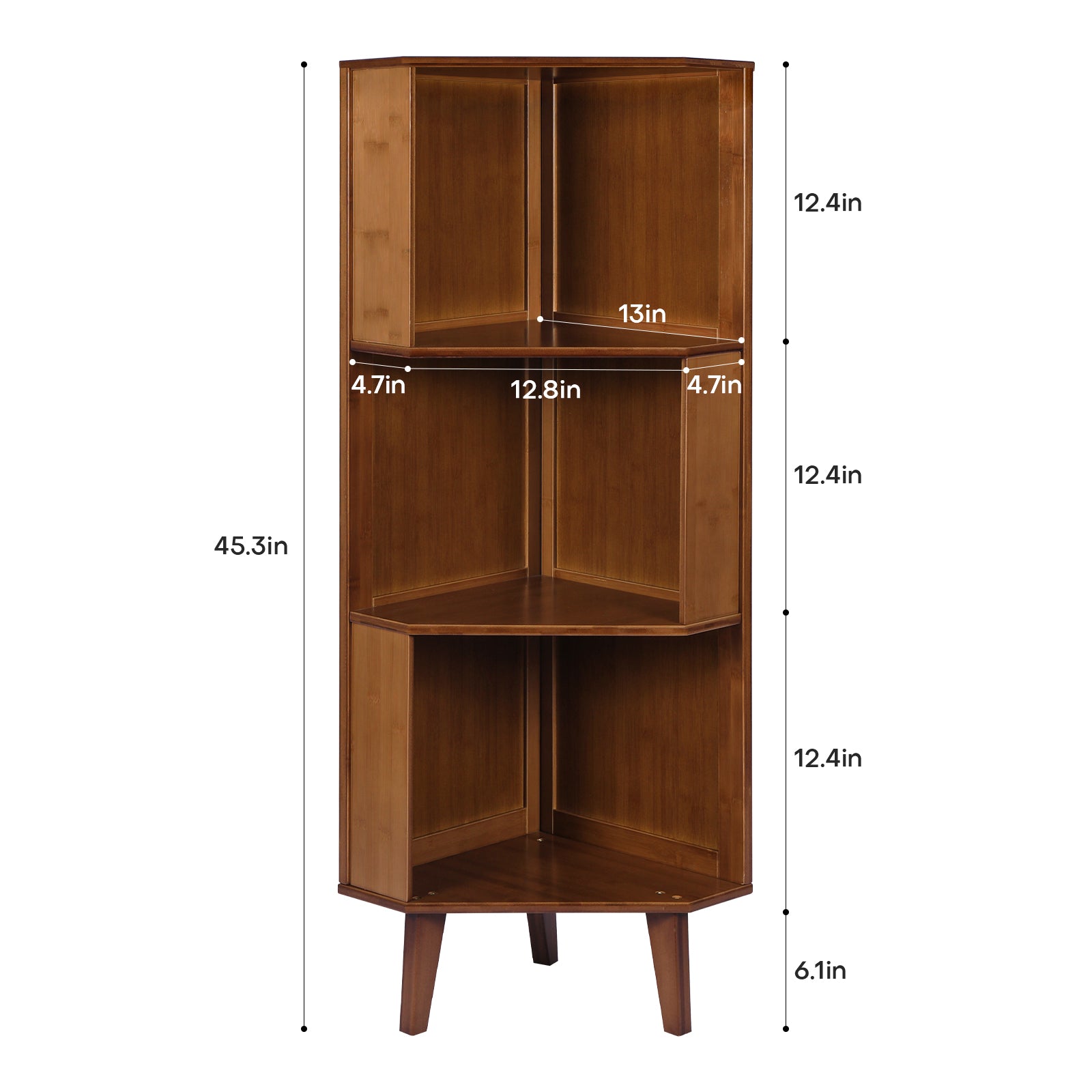 3 Tier Corner Shelf 45inch Bamboo Corner Bookcase Bookshelf Multipurpose Freestanding Storage Organizer Stand