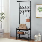 71in Hall Tree 4-in-1 Entryway Coat Rack Shoe Bench with 8 Hooks and a Hanging Rod