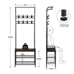 71in Hall Tree 4-in-1 Entryway Coat Rack Shoe Bench with 8 Hooks and a Hanging Rod