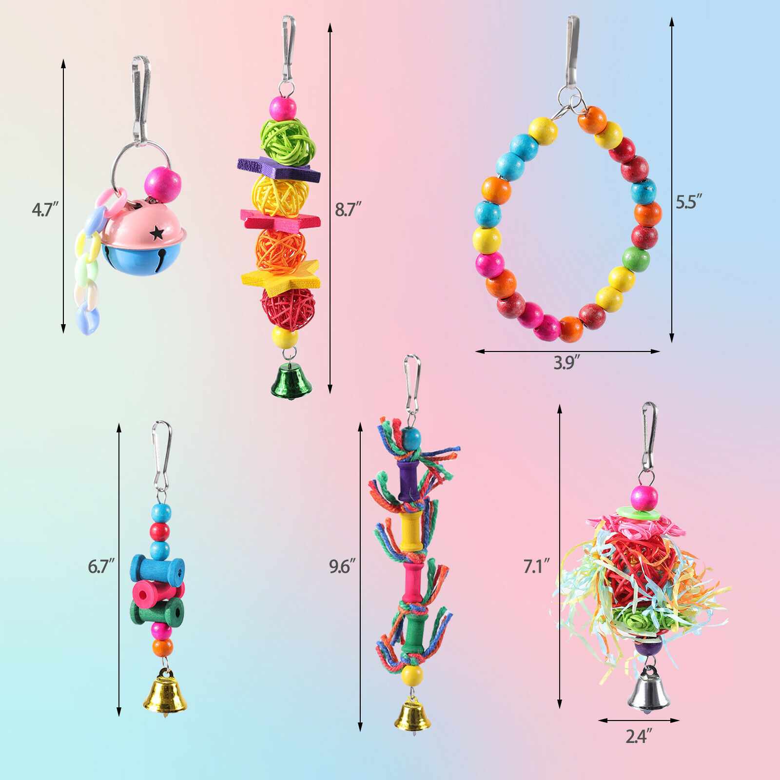 Size of 10Pcs Bird Parrot Cage Hanging Toys