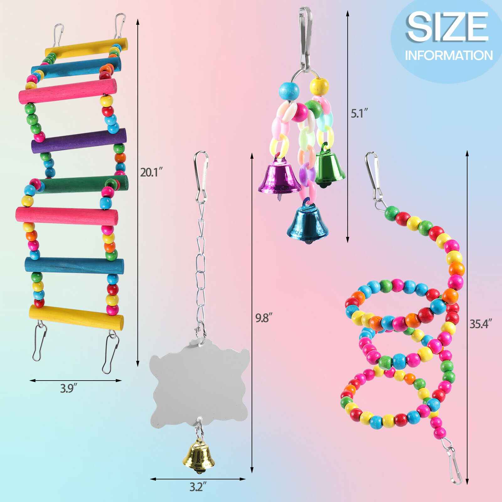 Size of Durable 10Pcs Bird Parrot Cage Hanging Toys
