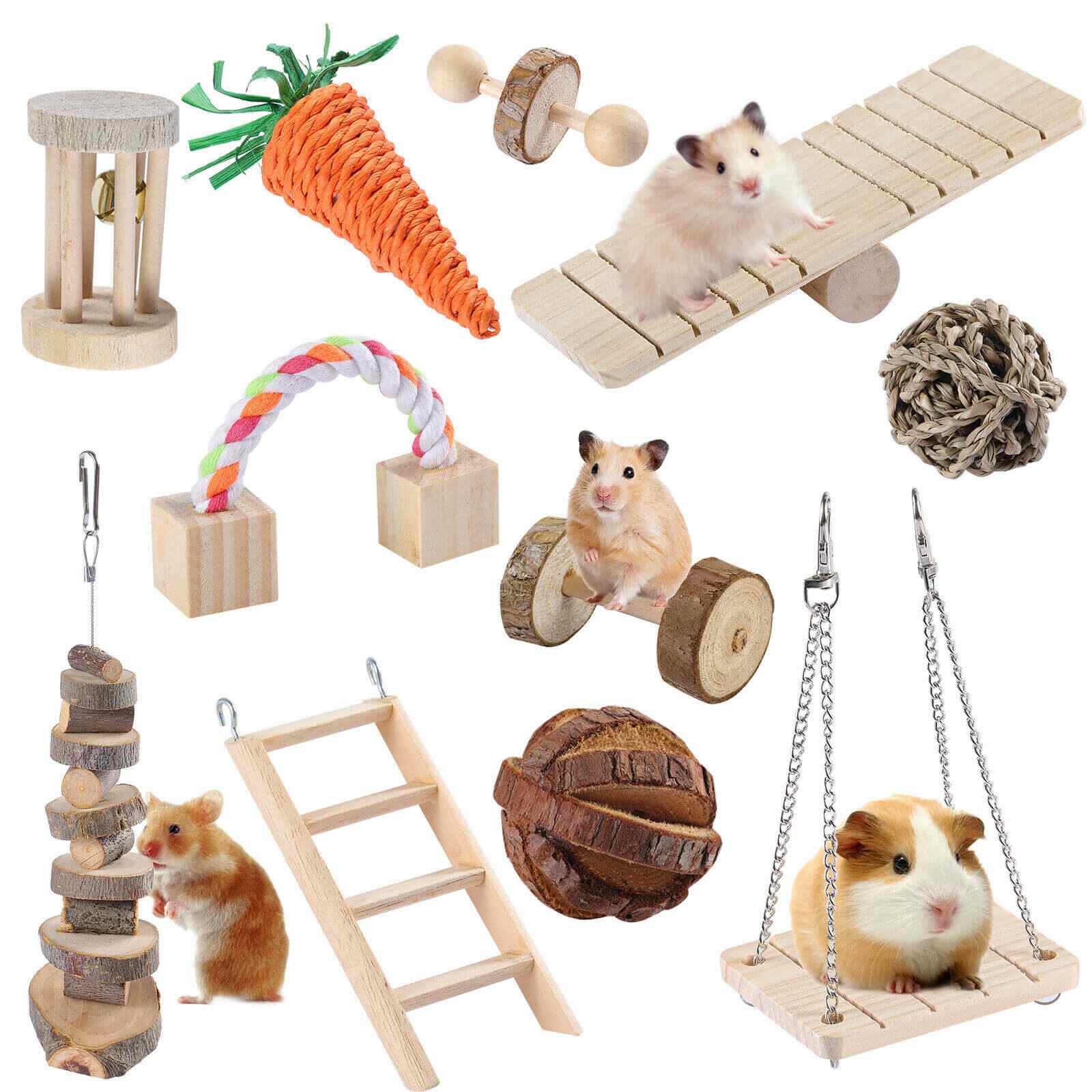 11Pcs Wooden Hamster Chew Toys Accessories
