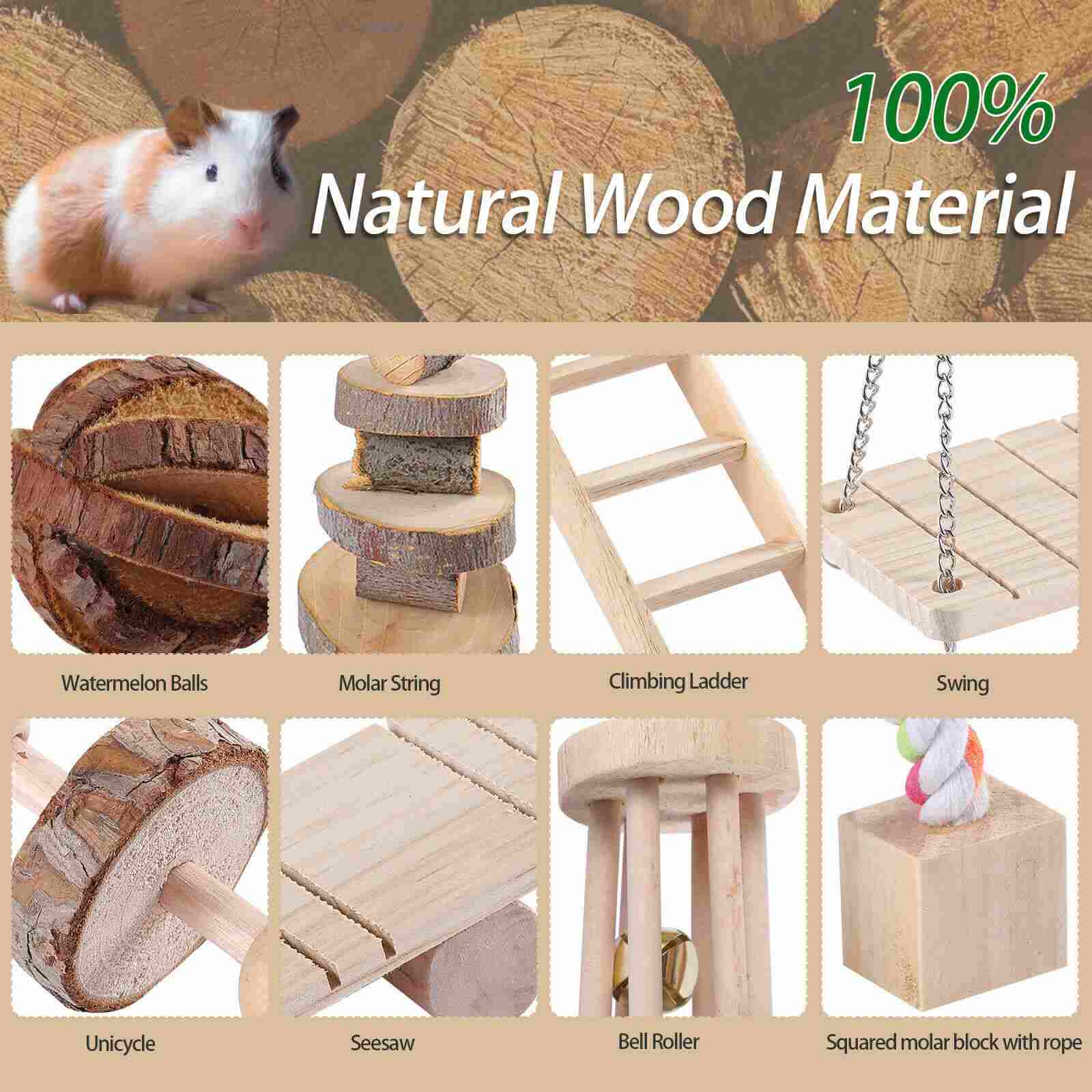 Natural 11Pcs Wooden Hamster Chew Toys Accessories