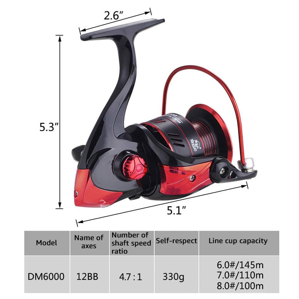 The size of the DM6000 spinning fishing reel