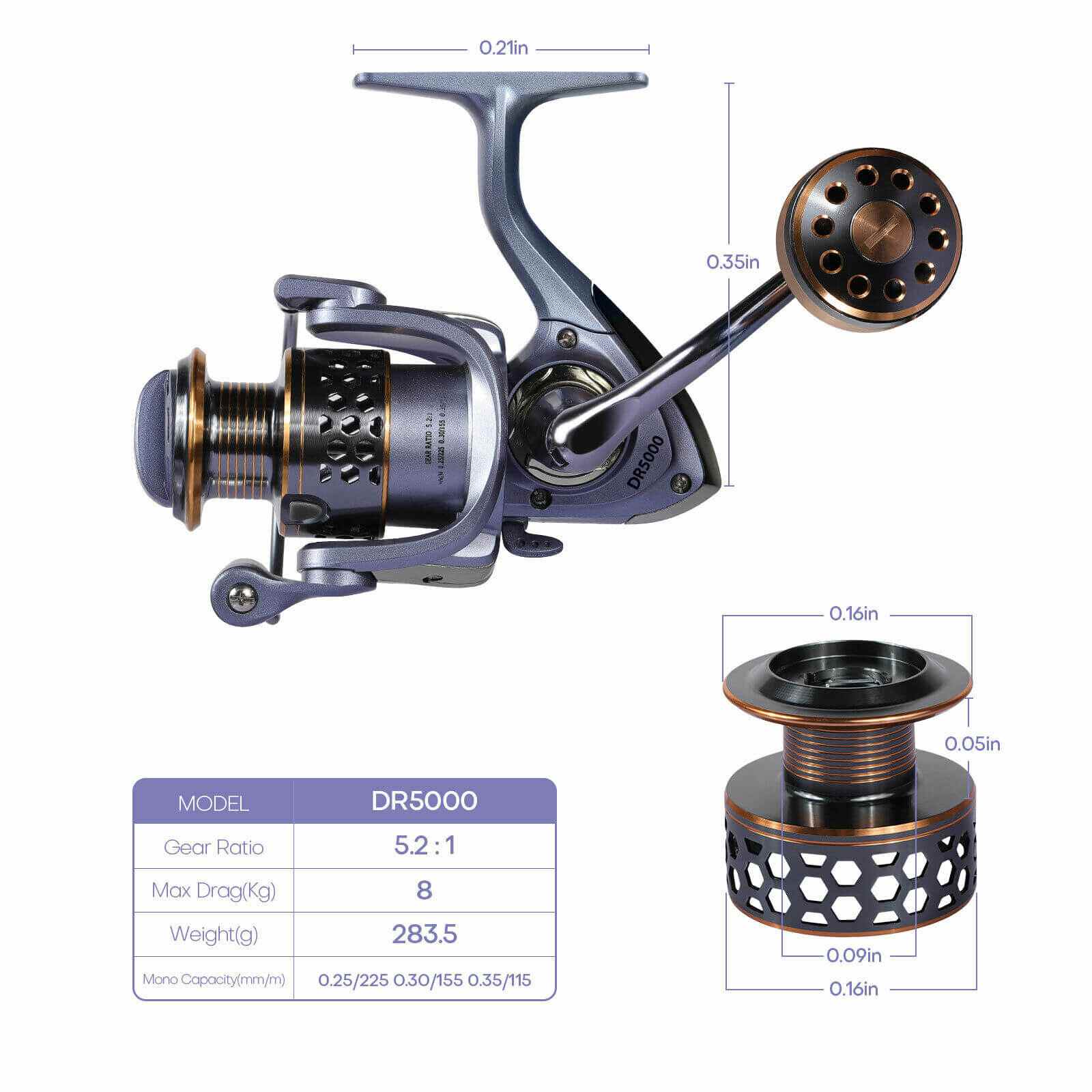 DR5000 of 22LB 5.2:1 Metal Spinning Fishing Reel