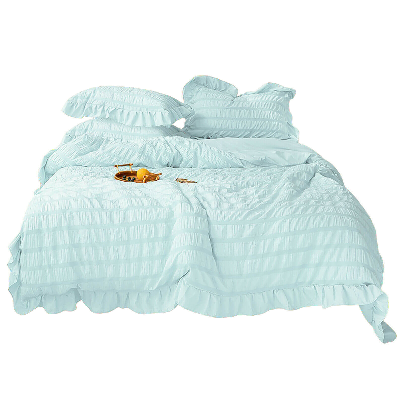 blue 3-Piece Ruffled Comforter Sets