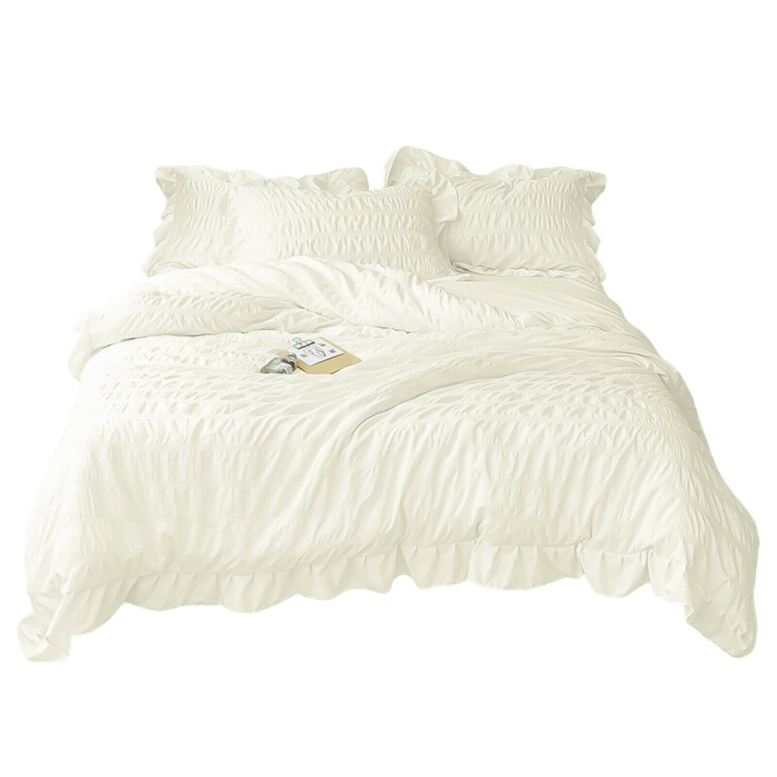 beige 3-Piece Ruffled Comforter Sets