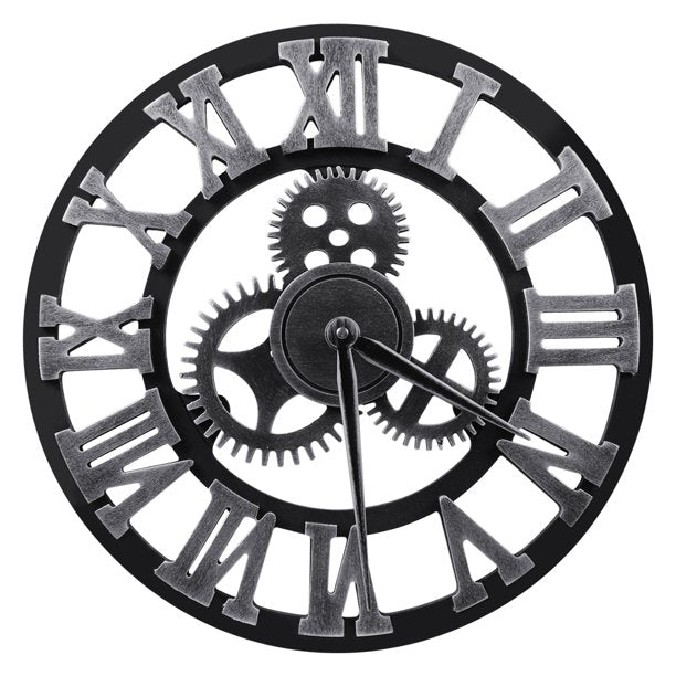 12/16/23in Large Gear Wall Clock Roman Numbers 3D Big Dial