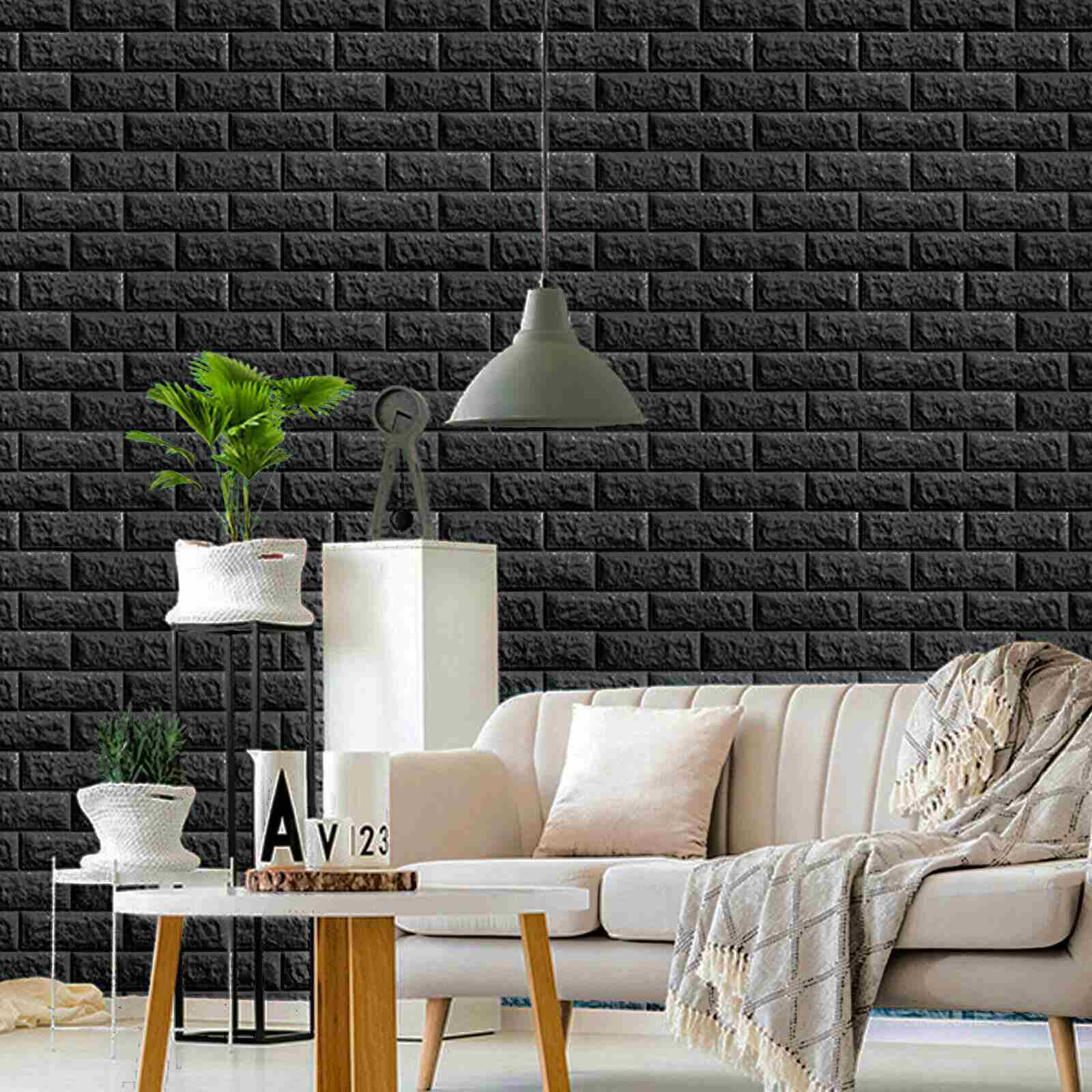 Black Showing of 3D Foam Wall Panels Brick Wood Wallpaper