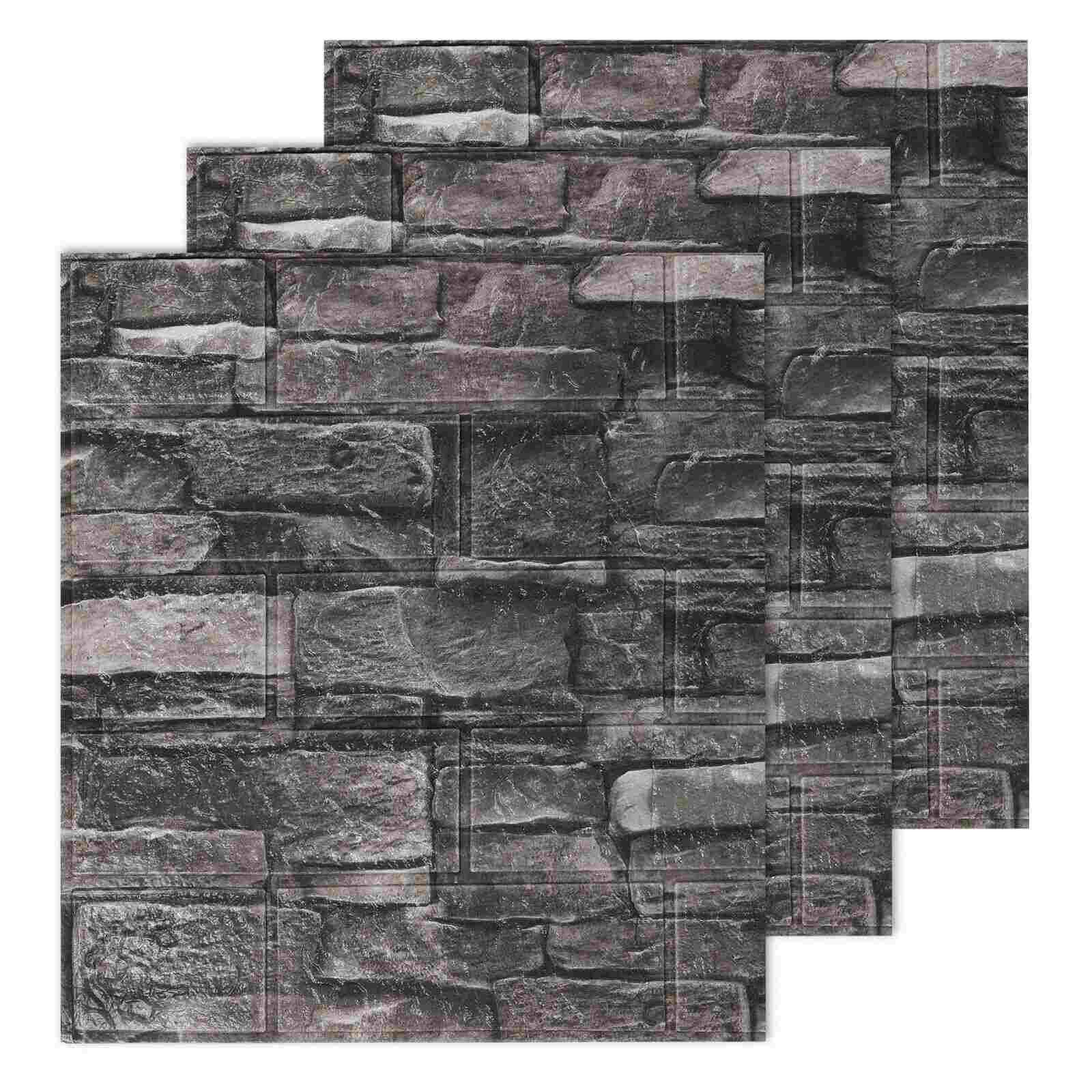 Black Detail of 3D Foam Wall Panels Brick Wood Wallpaper