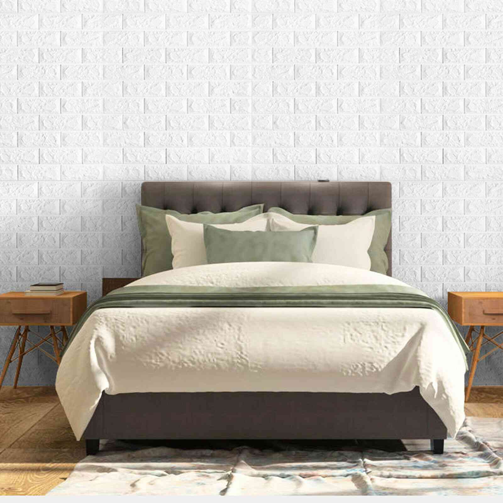 White Showing of 3D Foam Wall Panels Brick Wood Wallpaper