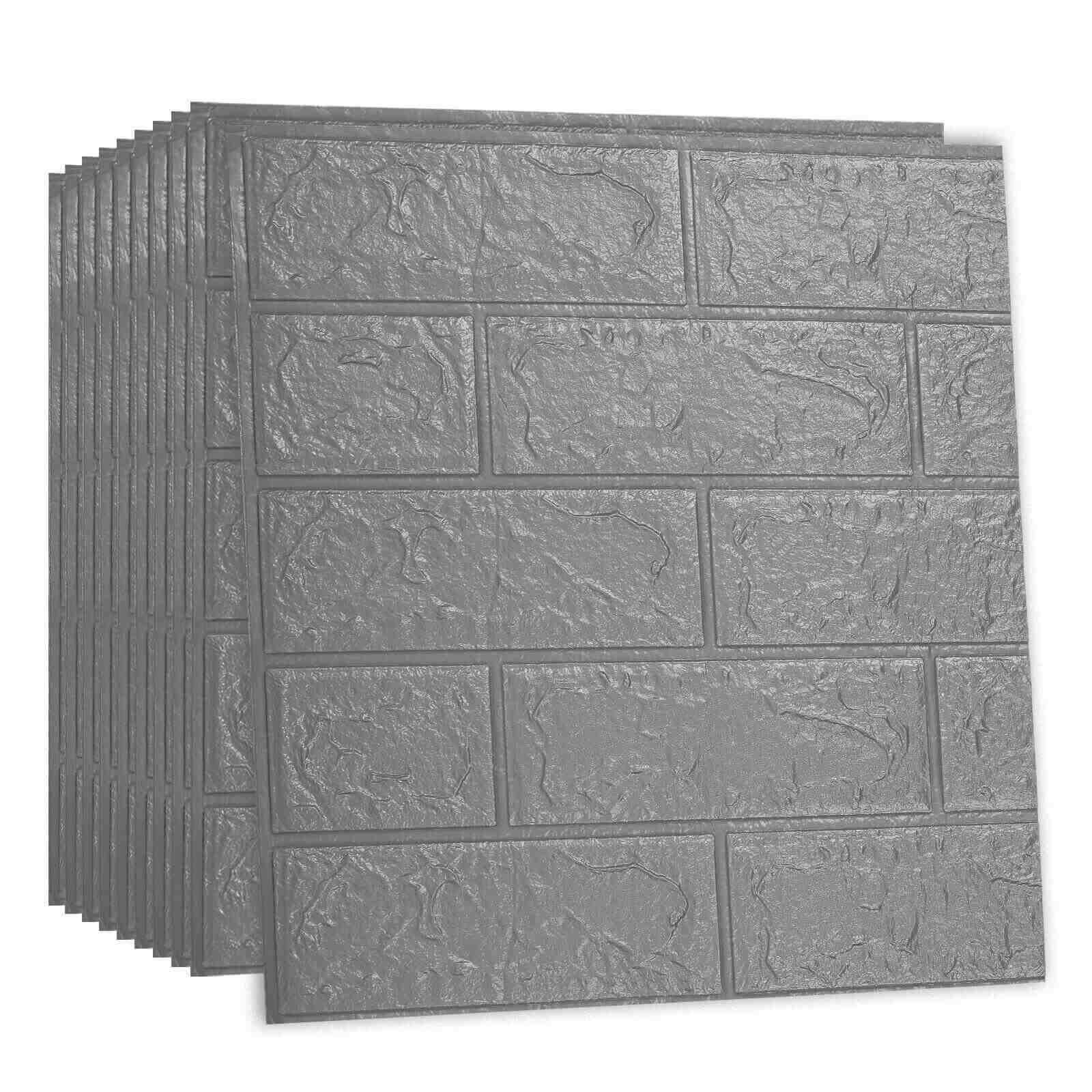 Gray 3D Foam Wall Panels Brick Wood Wallpaper