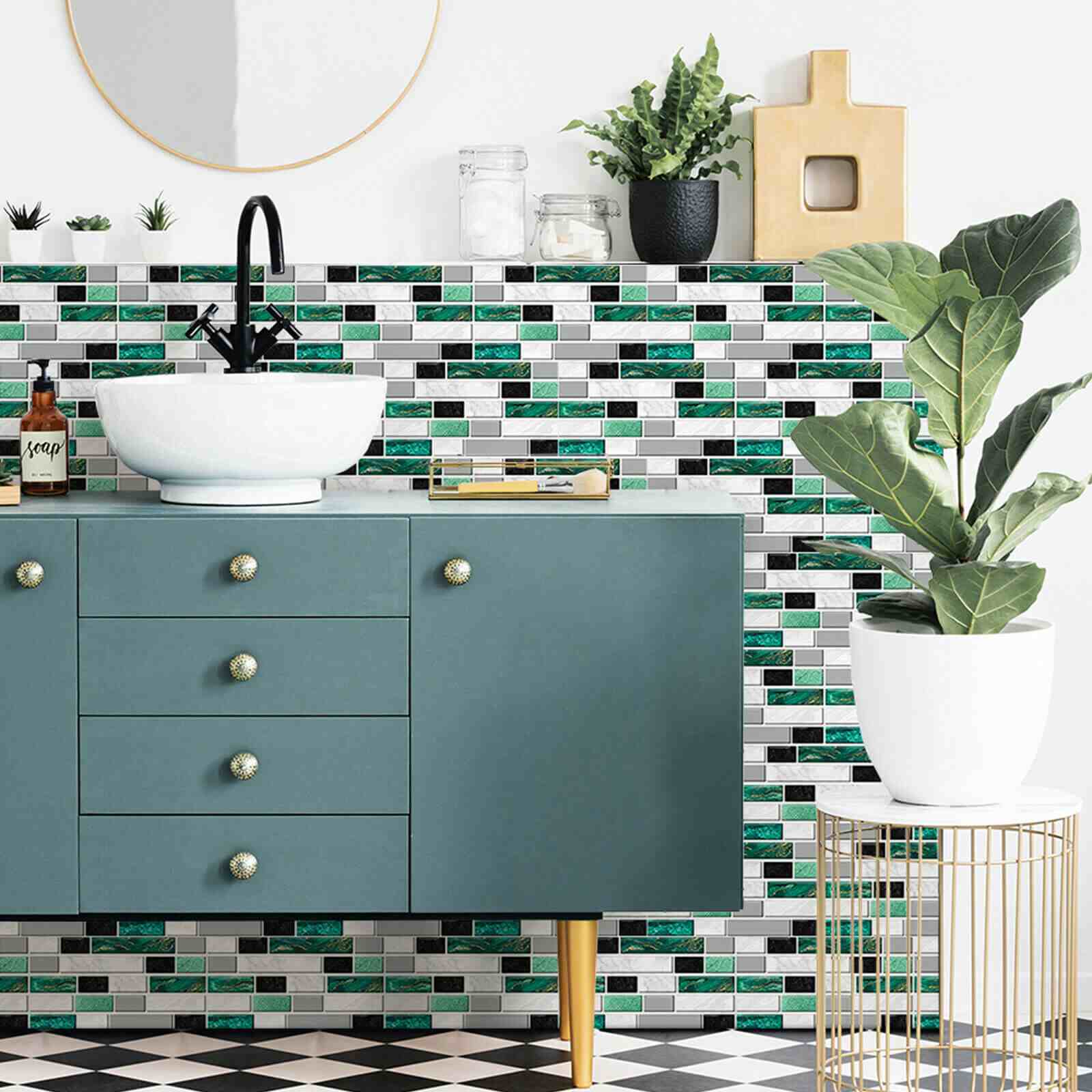 Green 3D Self-Adhesive Peel & Stick Mosaic Tiles Decor