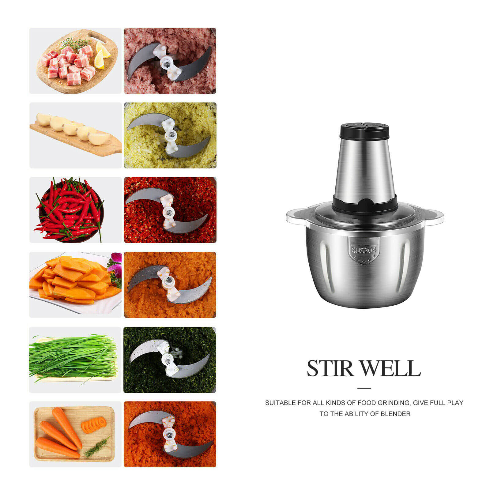 Electric Meat Grinder 3L Large Household Capacity Stainless Steel 2 Gears  250W High Power Kitchen Cooker Blender