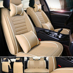 Display of Beige and White 5-Seat Car Leather Seat Covers, 3D Stereo Version