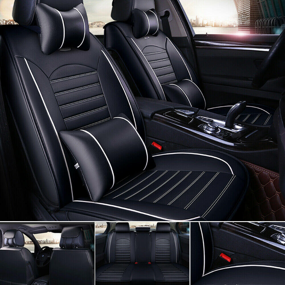 Black and White 5-Seat Car Leather Seat Covers, 3D Stereo Version