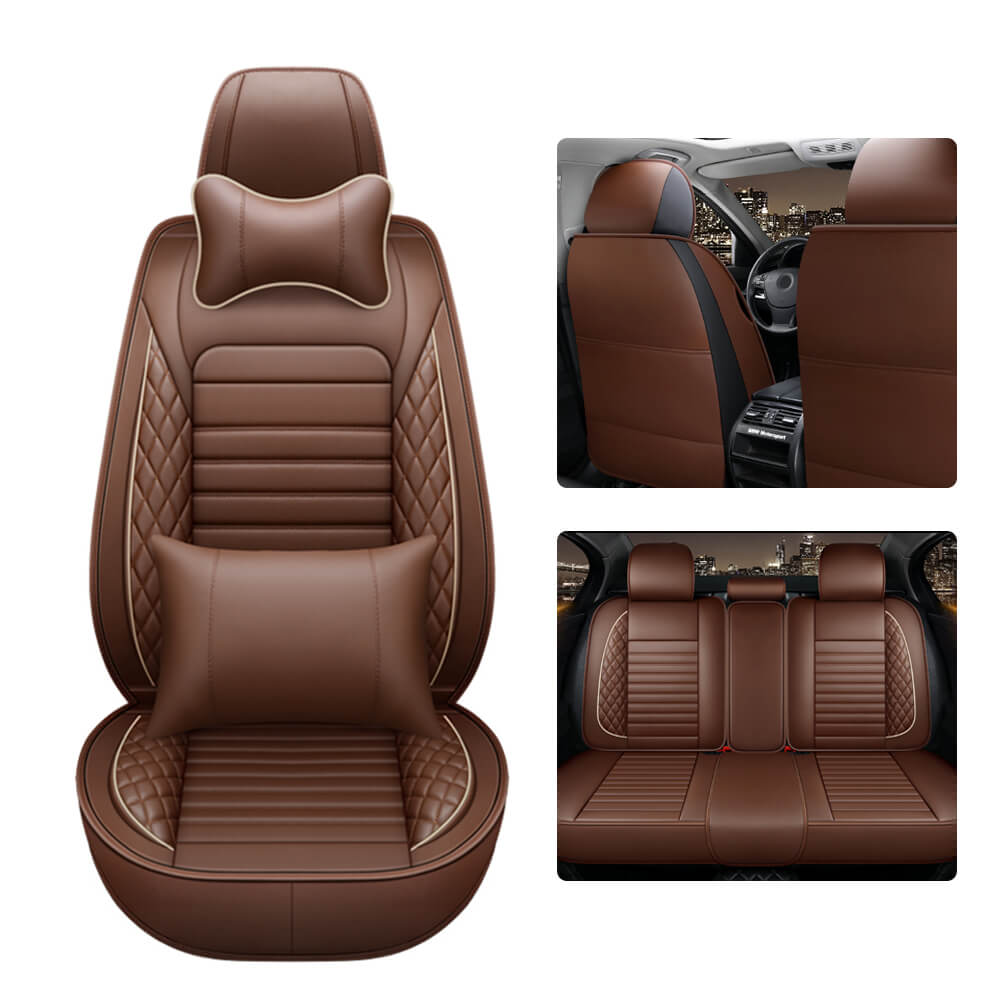 brown 5D PU Leather Car Seat Covers
