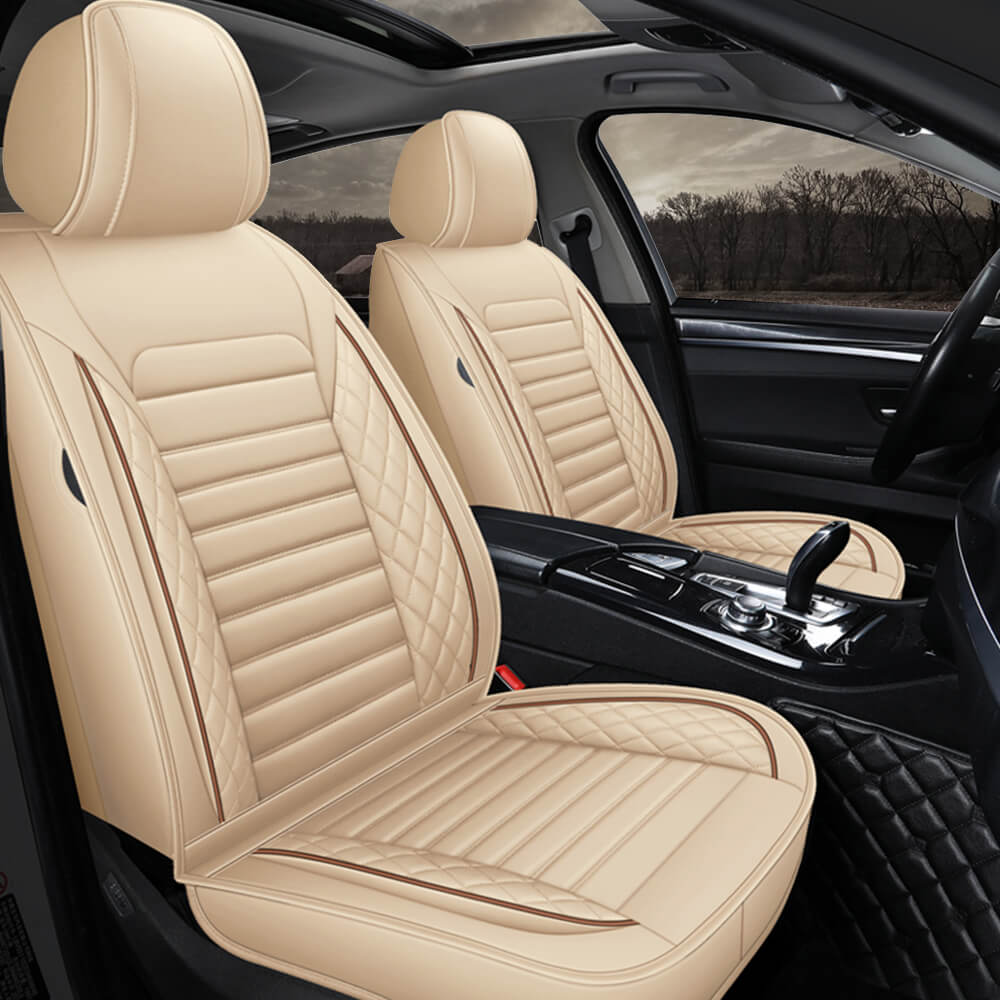 beige front 5D PU Leather Car Seat Covers