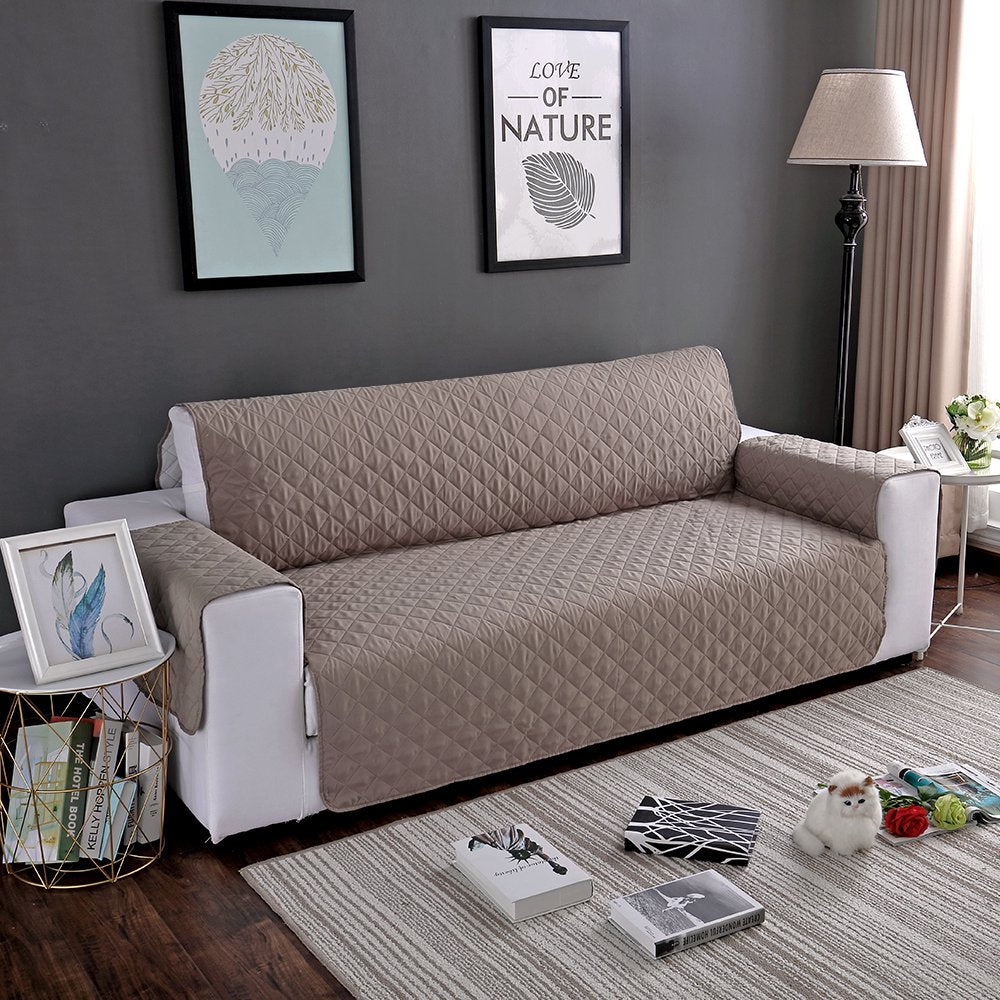 Khaki Microfiber Quilted Sofa Cover