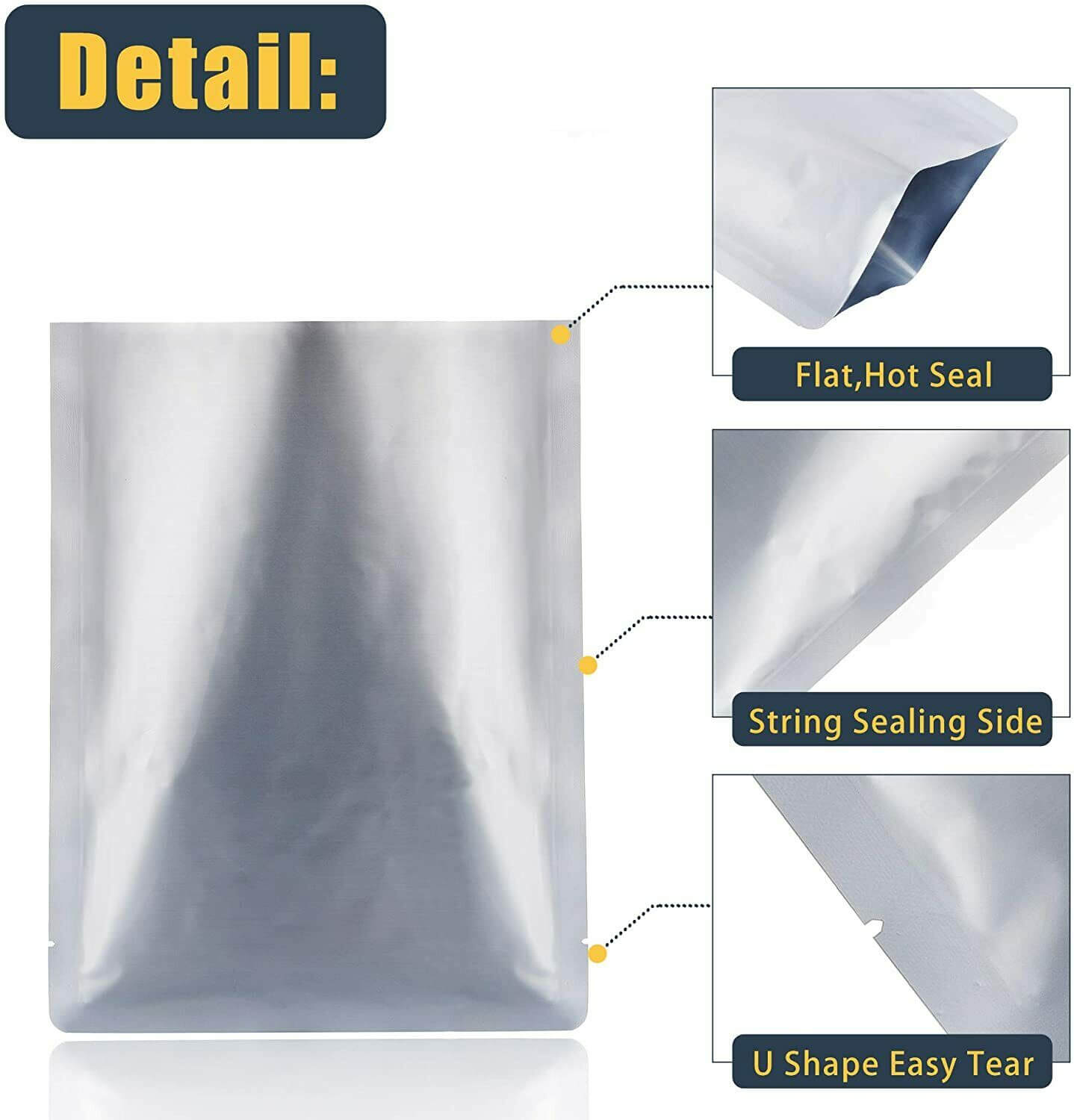 Detail Design of 8.7Mil Thicken Mylar Vacuum Sealer Bags, 100 Pcs