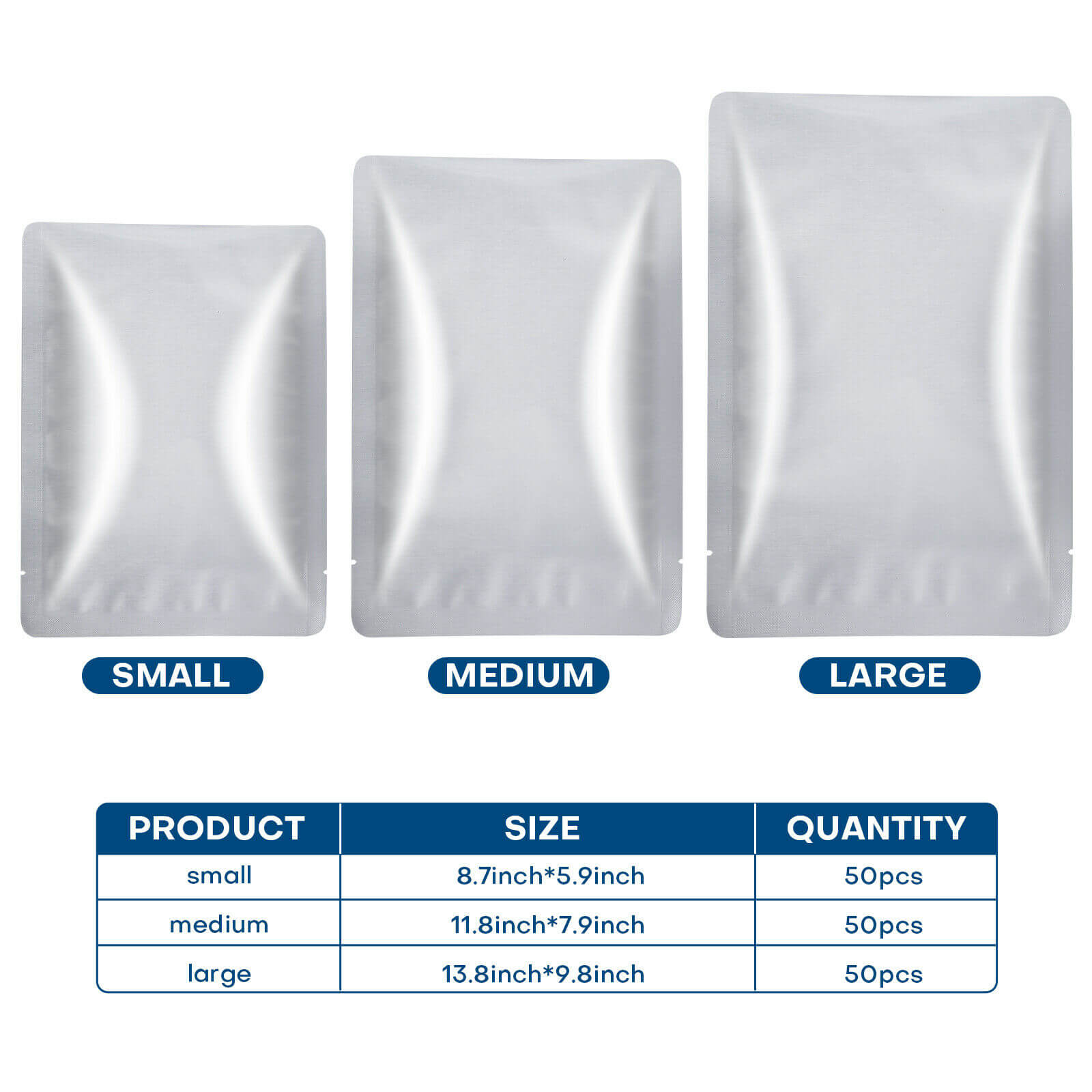 Size of 8.7Mil Thicken Mylar Vacuum Sealer Bags, 100 Pcs