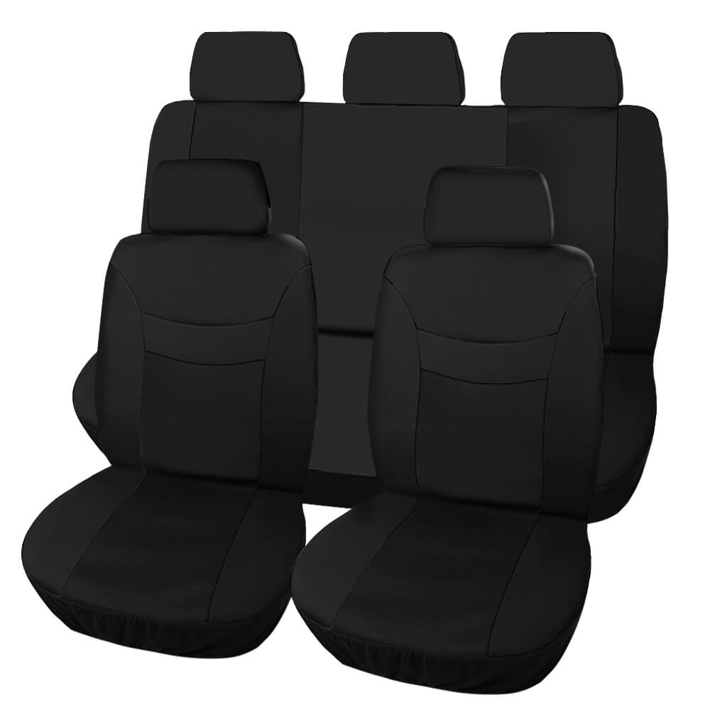 black Universal Cloth Seat Cover with Steering Wheel Cover