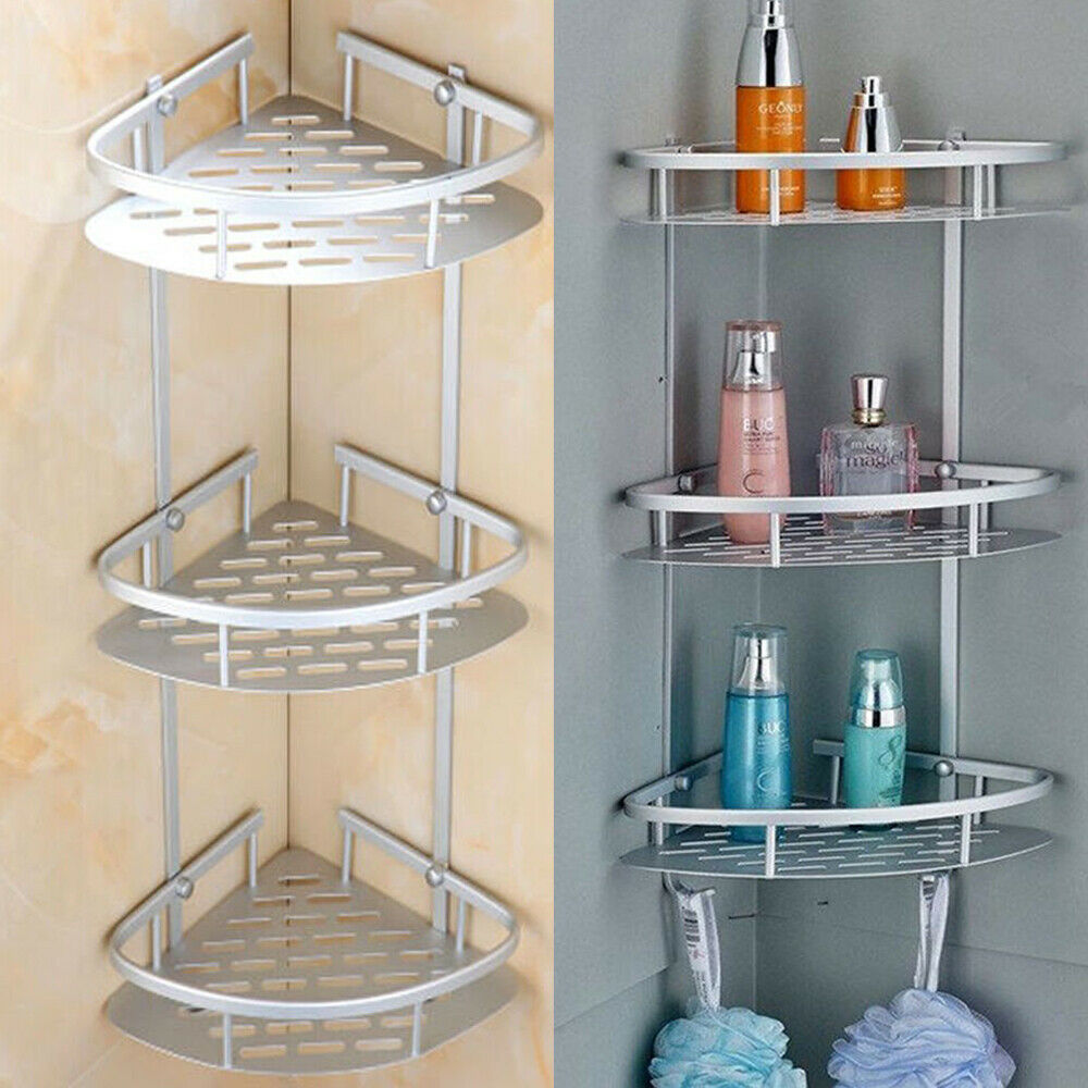 display of Bathroom Triangular Wall Shelf Holder, 3-Layer