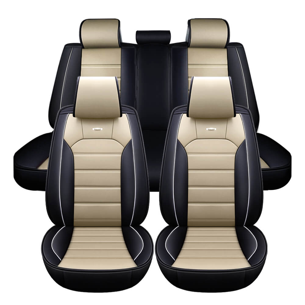 beige color Car Seat Covers Luxury Leather 5 Seats