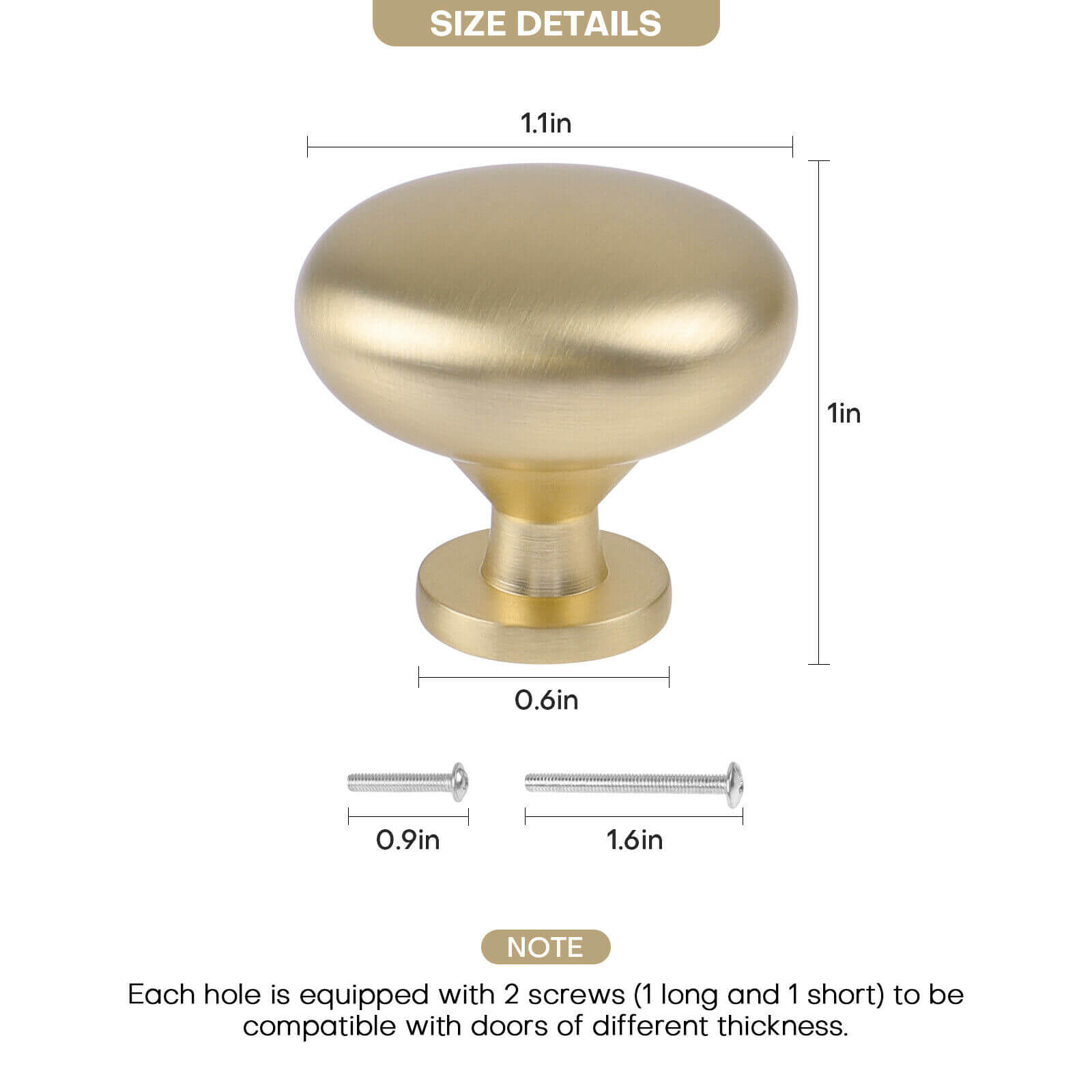 size of gold Cabinet Knobs Round Brushed Handles