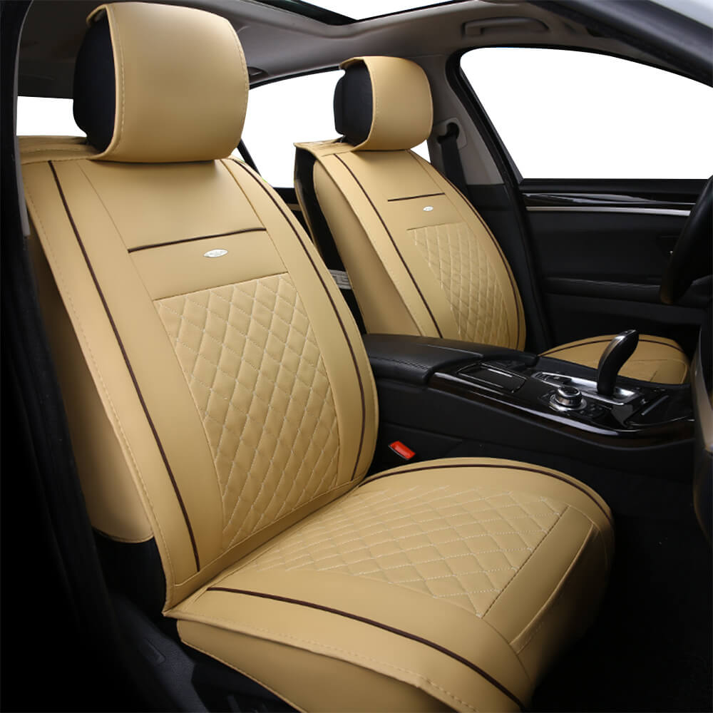 beige front 5-Seat Car Seat Cover, Luxury Leather Lattice