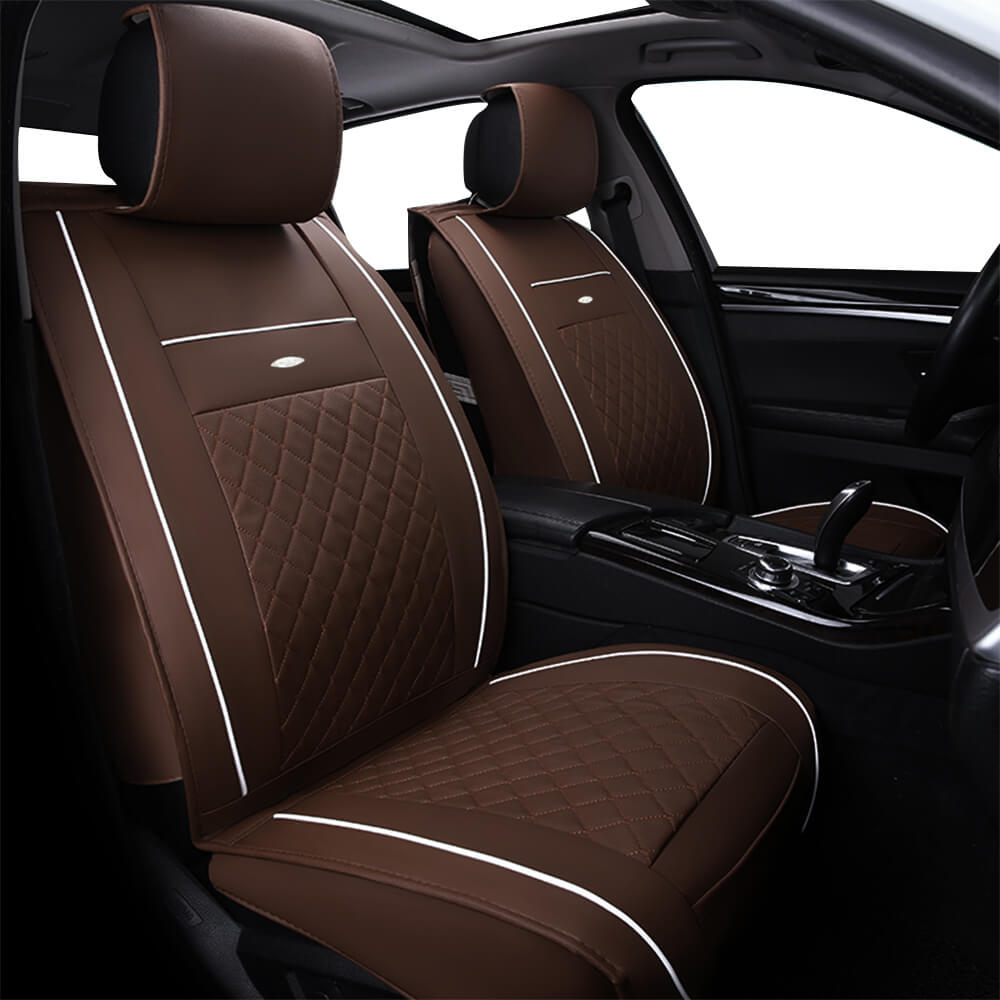 coffee front 5-Seat Car Seat Cover, Luxury Leather Lattice